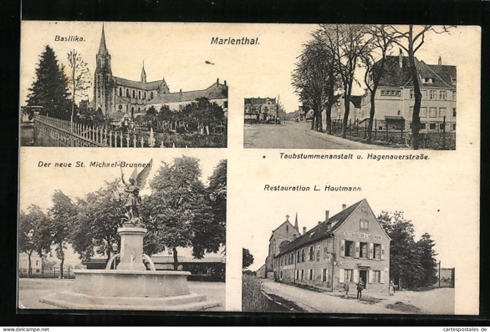 CPA Marienthal, Restaurant L. Houtmann, Basilika, Der Neue St. Michael-fontaine  - Sonstige & Ohne Zuordnung