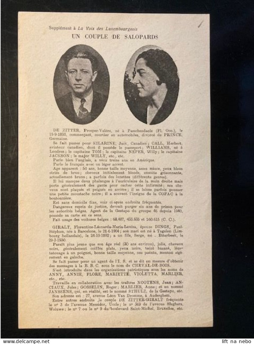 Tract Presse Clandestine Résistance Belge WWII WW2 'Un Couple De Salopards' - Documentos