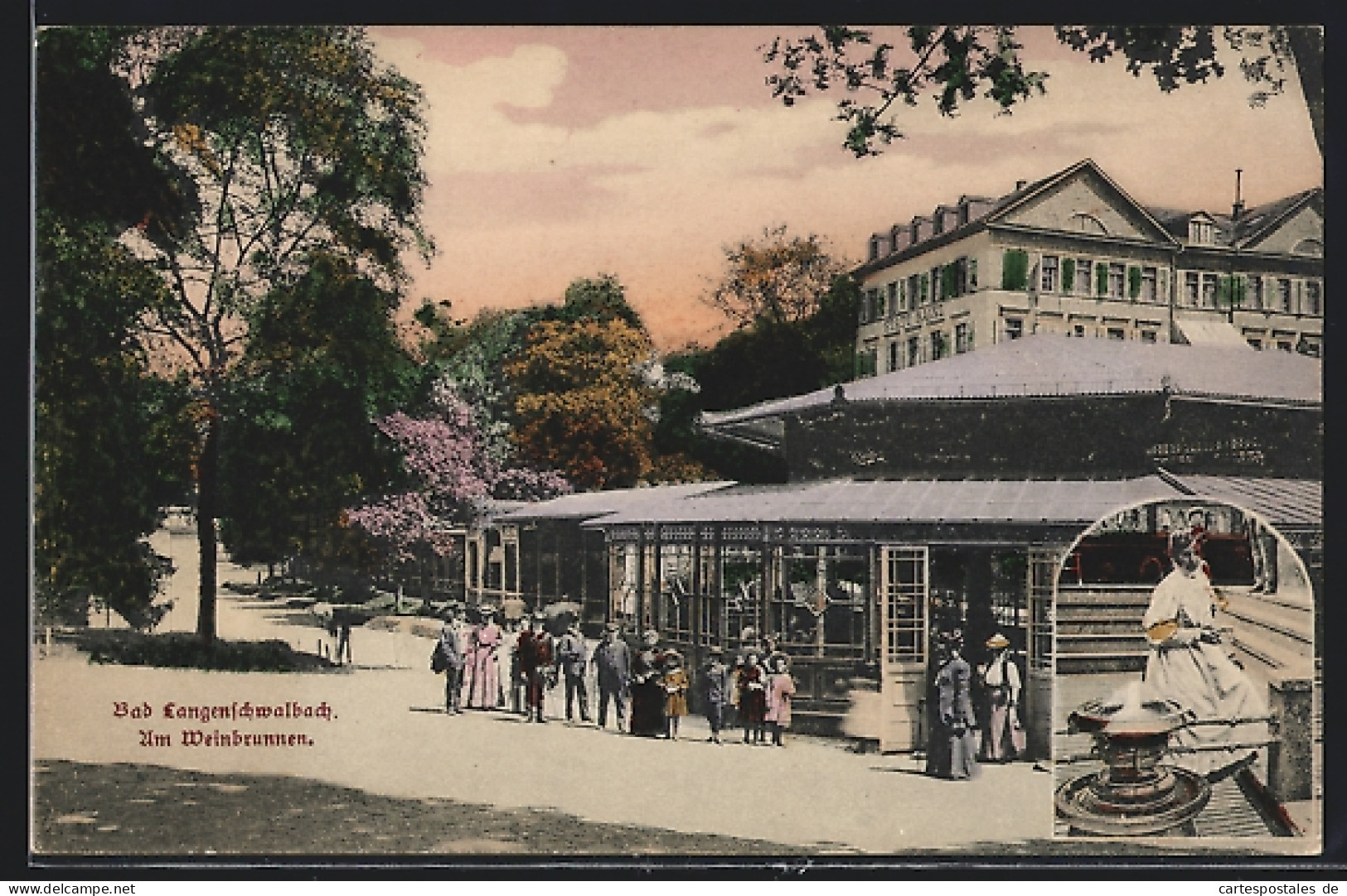 AK Bad Langenschwalbach, Café Weinbrunnen & Hotel Stadt Mainz  - Langen