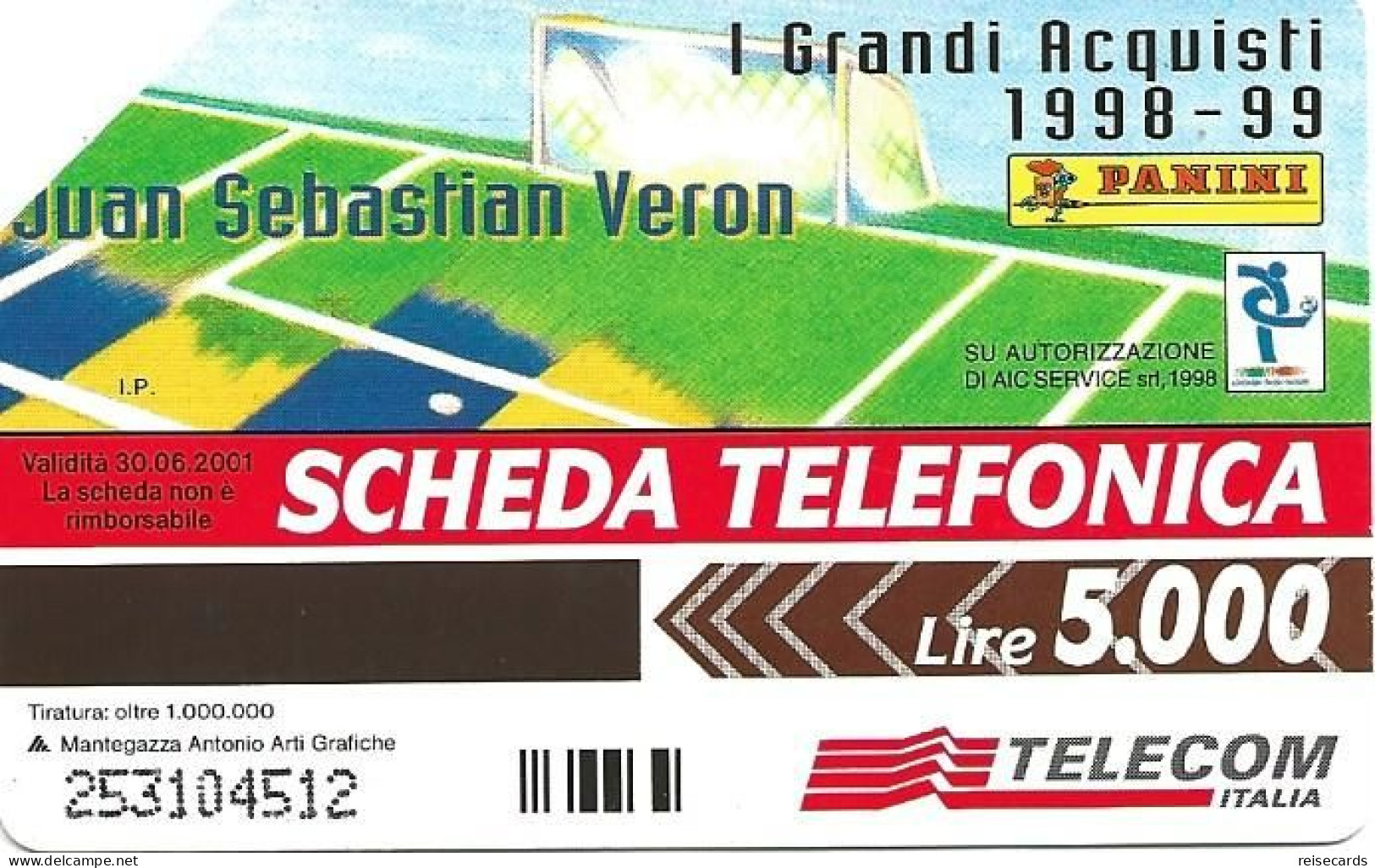 Italy: Telecom Italia - Panini, I Grandi Acquisti, Juan Sebastian Veron - Öff. Werbe-TK