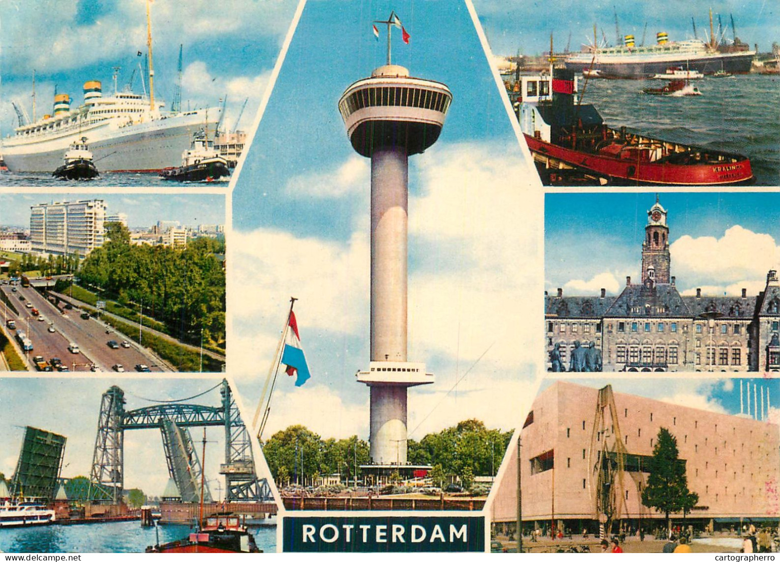 Navigation Sailing Vessels & Boats Themed Postcard Rotterdam Tower Bridge Ocean Liner - Sailing Vessels