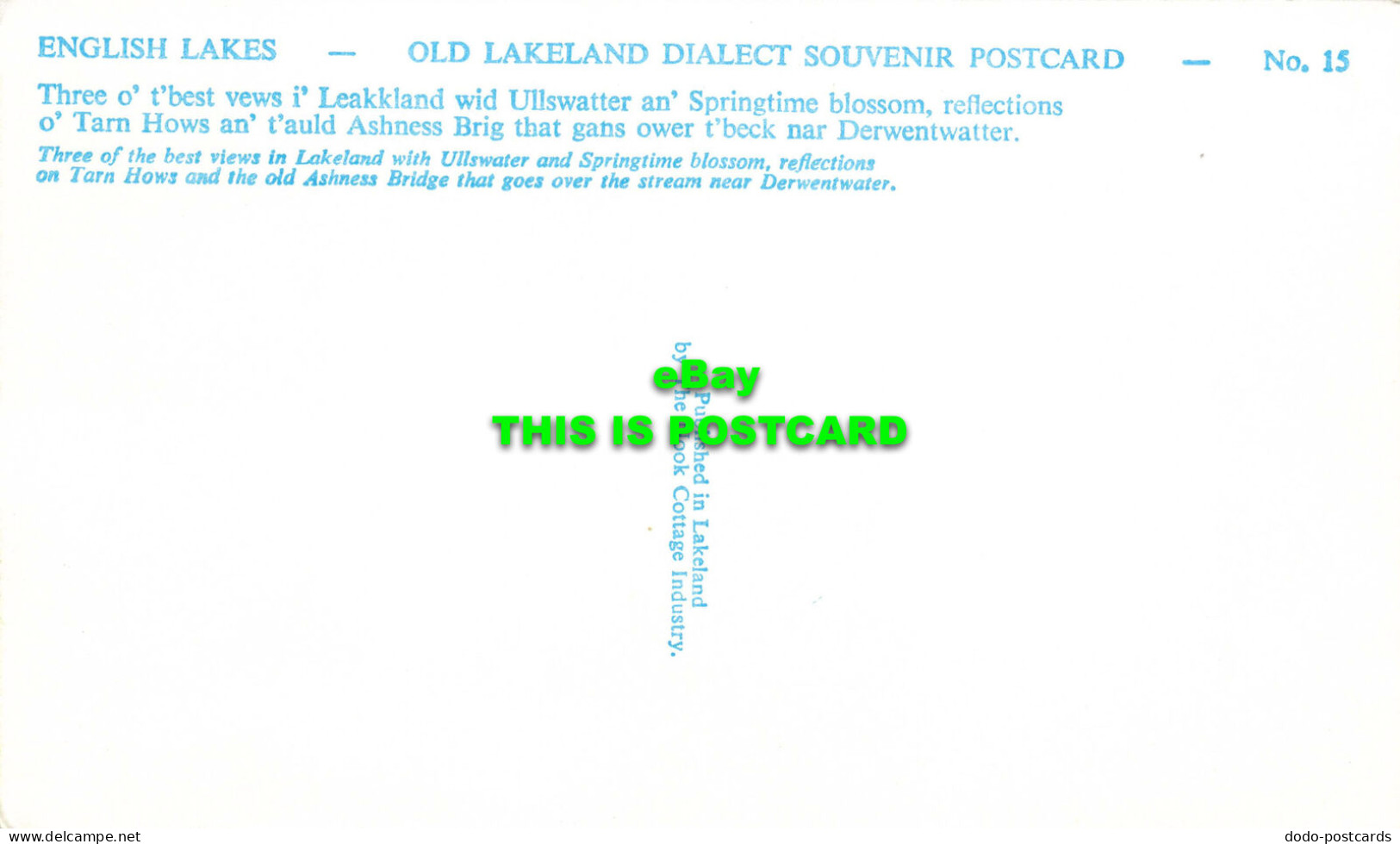 R568909 Lakeland. English Lakes. Old Lakeland Dialect Souvenir Postcard. No. 15. - Welt