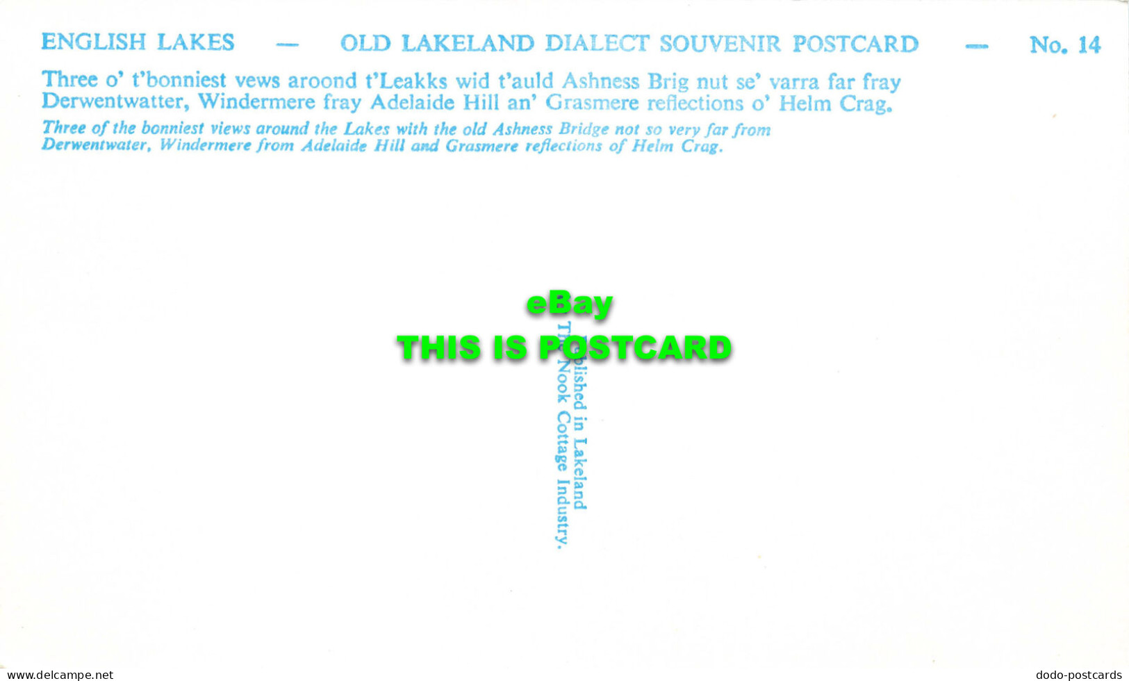 R568911 Lakeland. English Lakes. Old Lakeland Dialect Souvenir Postcard. No. 14. - Welt