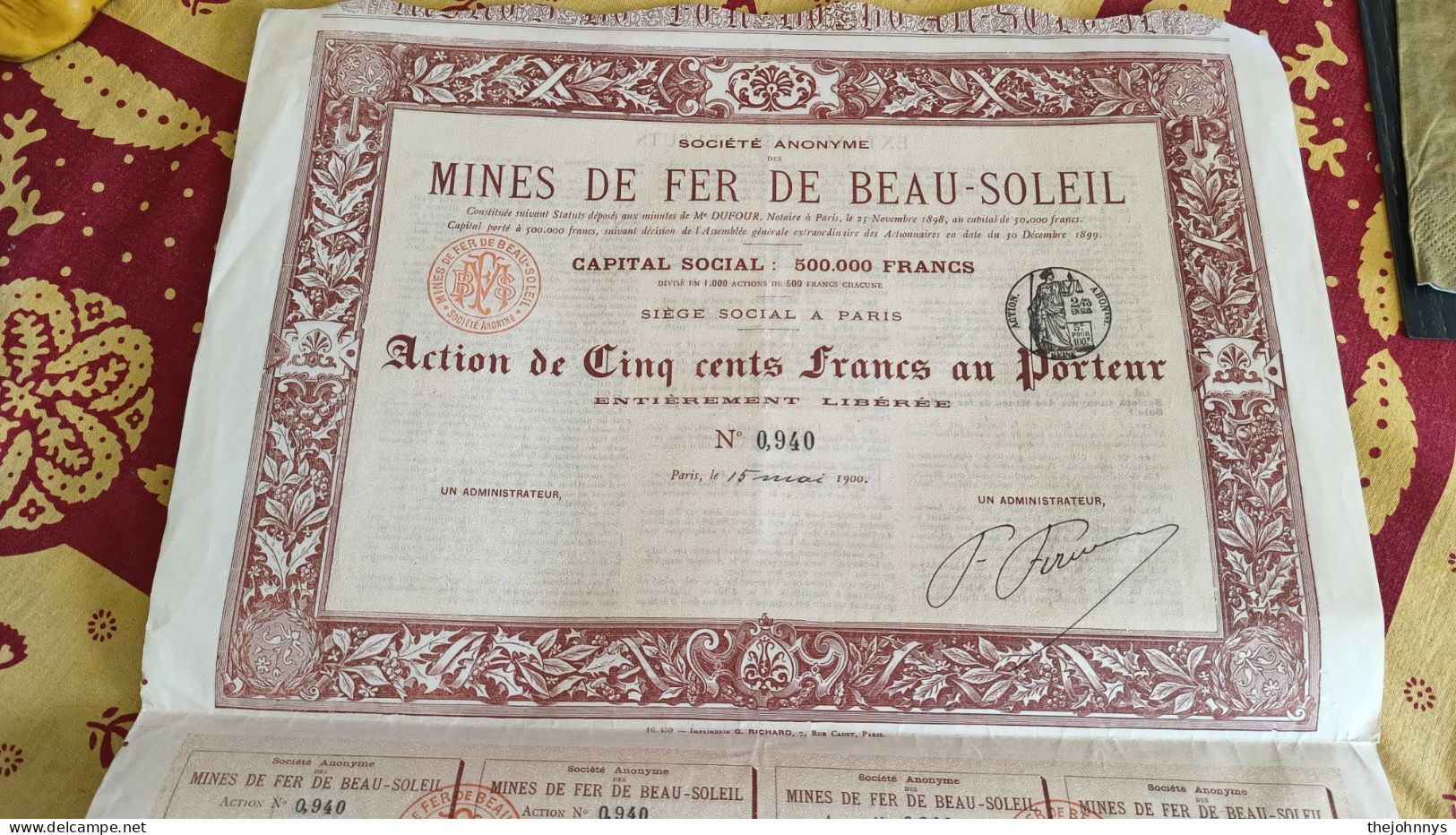 RARE Et Introuvable  : Mines De Fer De Beau-Soleil 1900  1000 Exemplaires - Autres & Non Classés