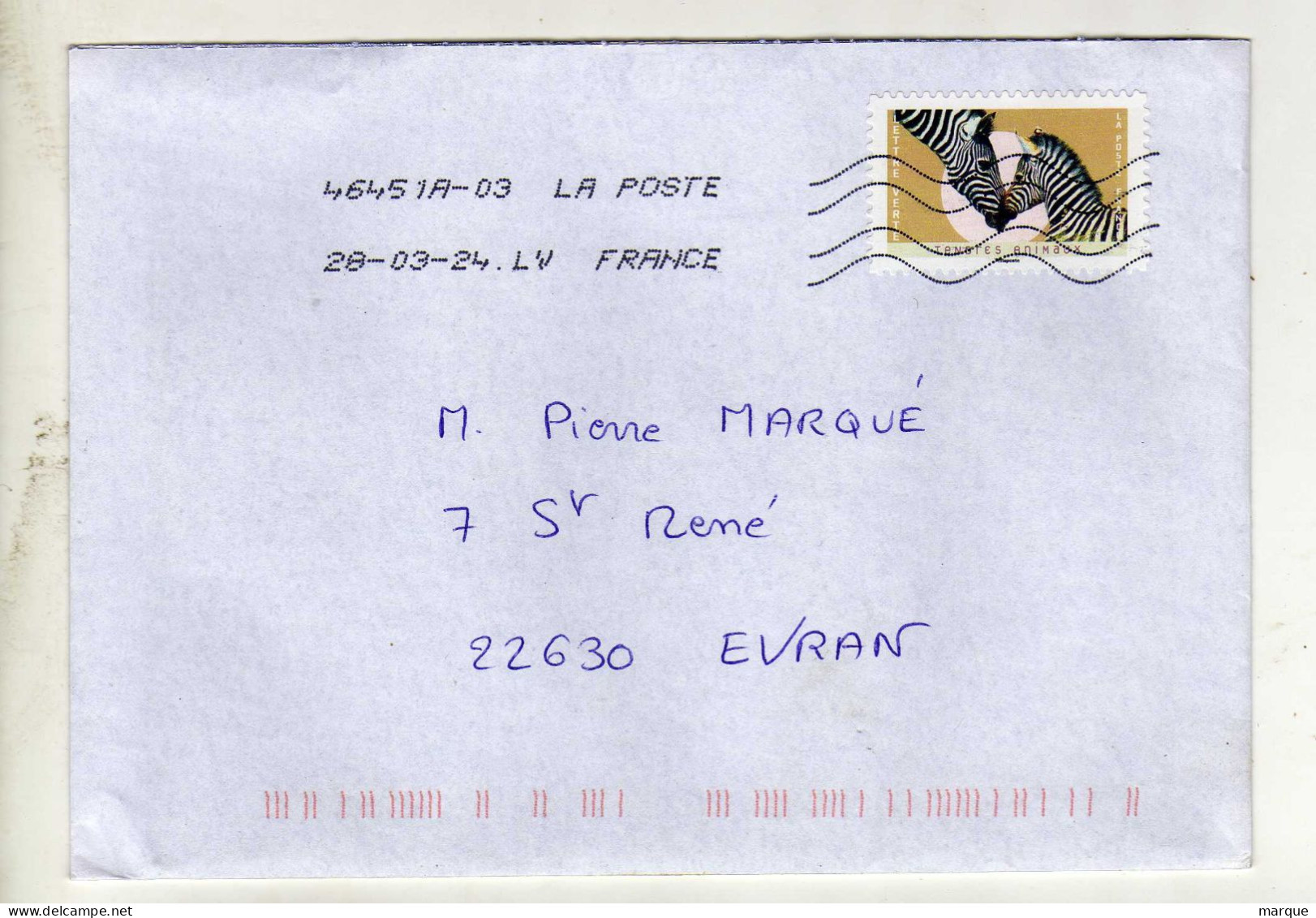Enveloppe FRANCE Oblitération LA POSTE 46451A-03 28/03/2024 LV - Mechanische Stempels (varia)