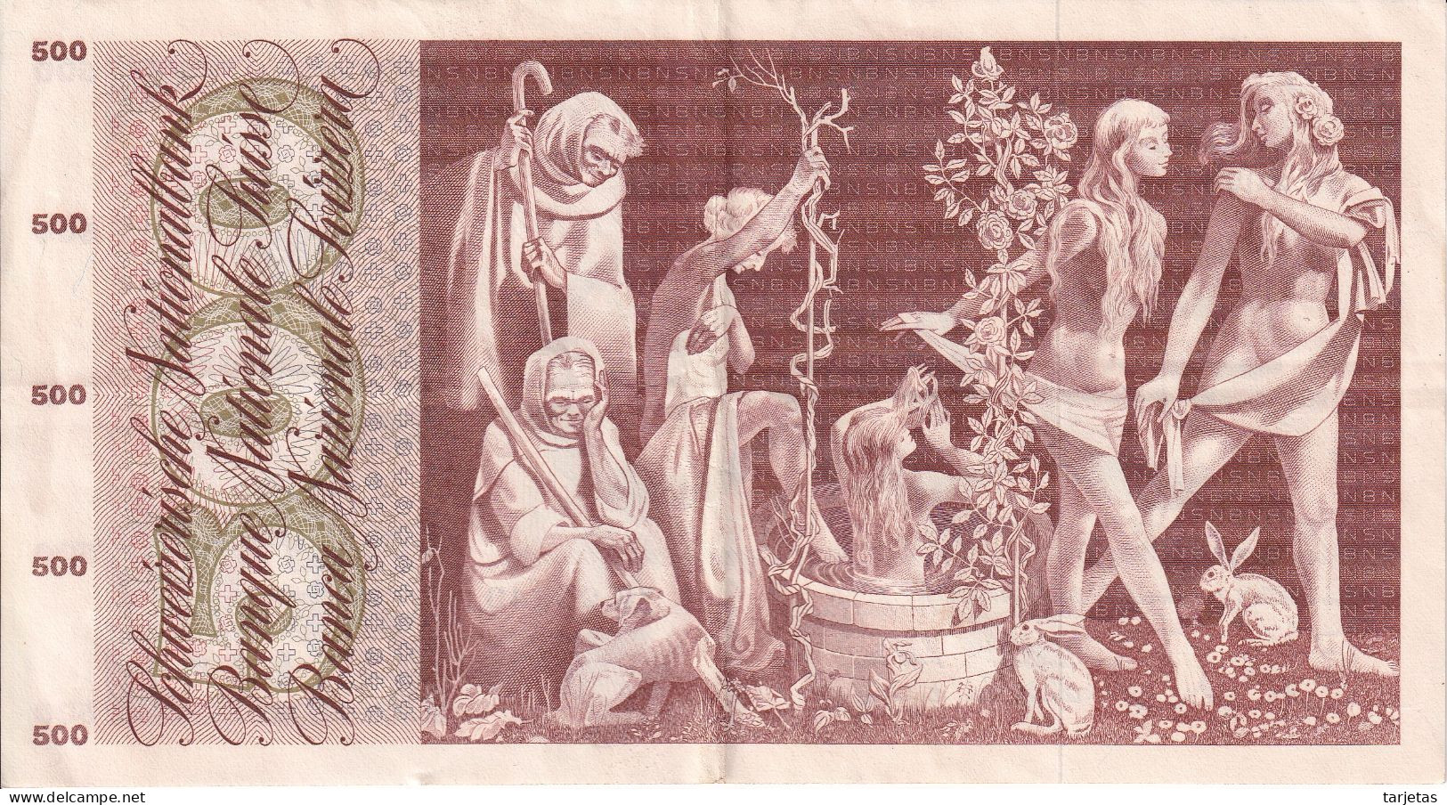 BILLETE DE SUIZA DE 500 FRANCS DEL AÑO 1965 EN CALIDAD MBC (VF)  (BANKNOTE) - Suiza