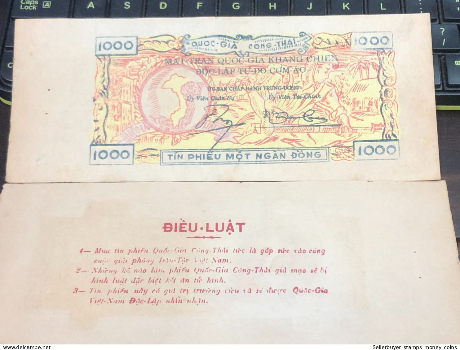 SOUTH VIETNAM BONUS 1000 NATIONAL DONG THAILAND/KANG CHIEN NATIONAL PEARL- Paper BEFORE 1975/-1PCS RARE NAM VIET NAM  TÍ - Cheques En Traveller's Cheques