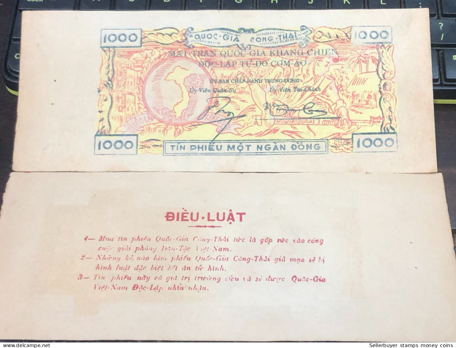 SOUTH VIETNAM BONUS 1000 NATIONAL DONG THAILAND/KANG CHIEN NATIONAL PEARL- Paper BEFORE 1975/-1PCS RARE NAM VIET NAM  TÍ - Chèques & Chèques De Voyage