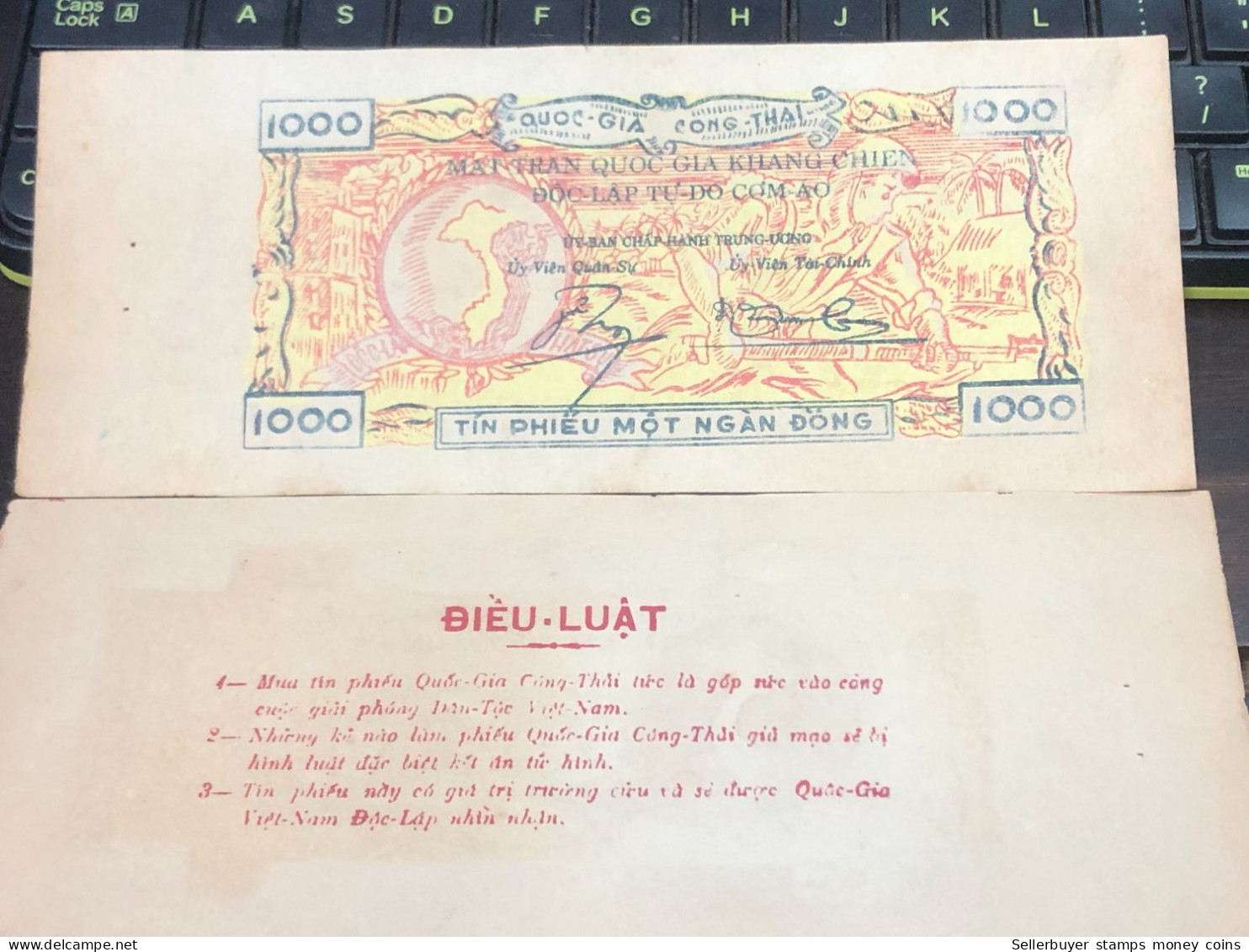 SOUTH VIETNAM BONUS 1000 NATIONAL DONG THAILAND/KANG CHIEN NATIONAL PEARL- Paper BEFORE 1975/-1PCS RARE NAM VIET NAM  TÍ - Chèques & Chèques De Voyage