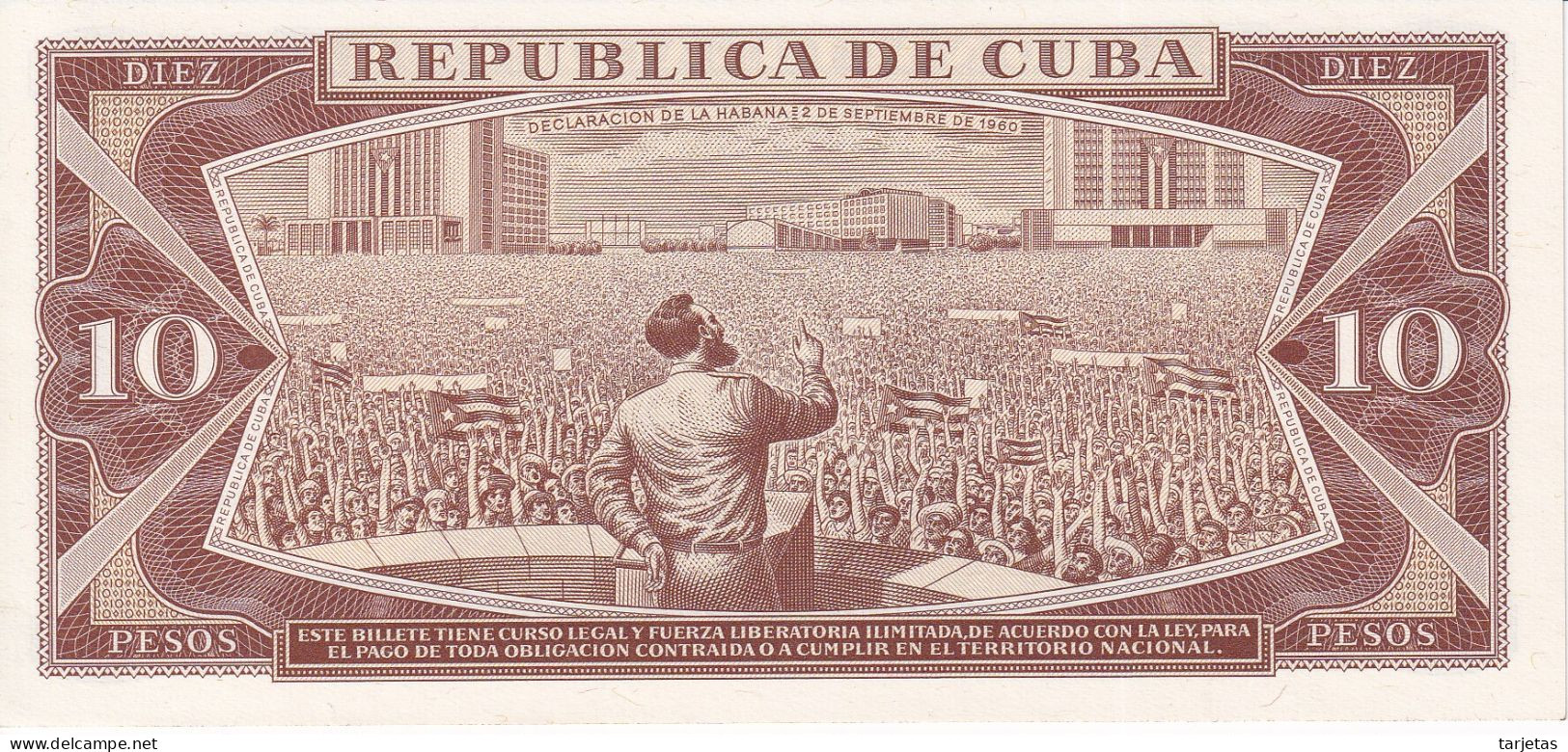 REPLACEMENT - BILLETE DE CUBA DE 10 PESOS DEL AÑO 1988 SIN CIRCULAR (UNC) MAXIMO GOMEZ (REEMPLAZO) (BANKNOTE) - Cuba
