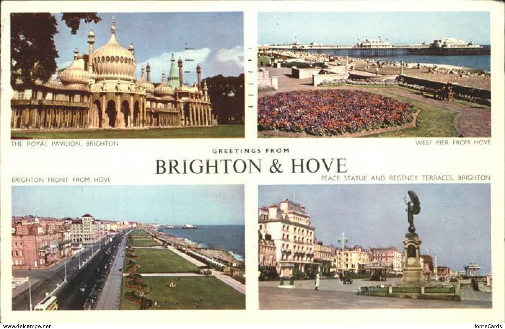 11966414 Brighton Hove Royal Pavilion West Pier And Front From Hove Peace Statue - Autres & Non Classés