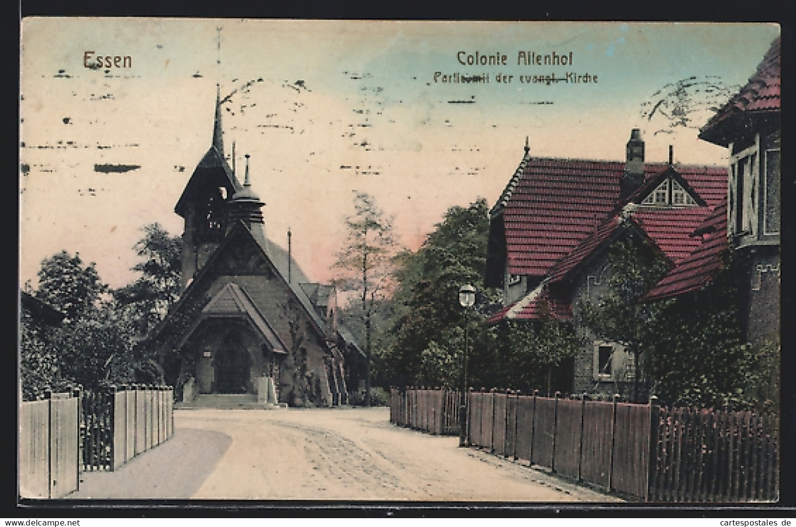 AK Essen, Colonie Altenhof, Strassenpartie Mit Evangel. Kirche  - Essen