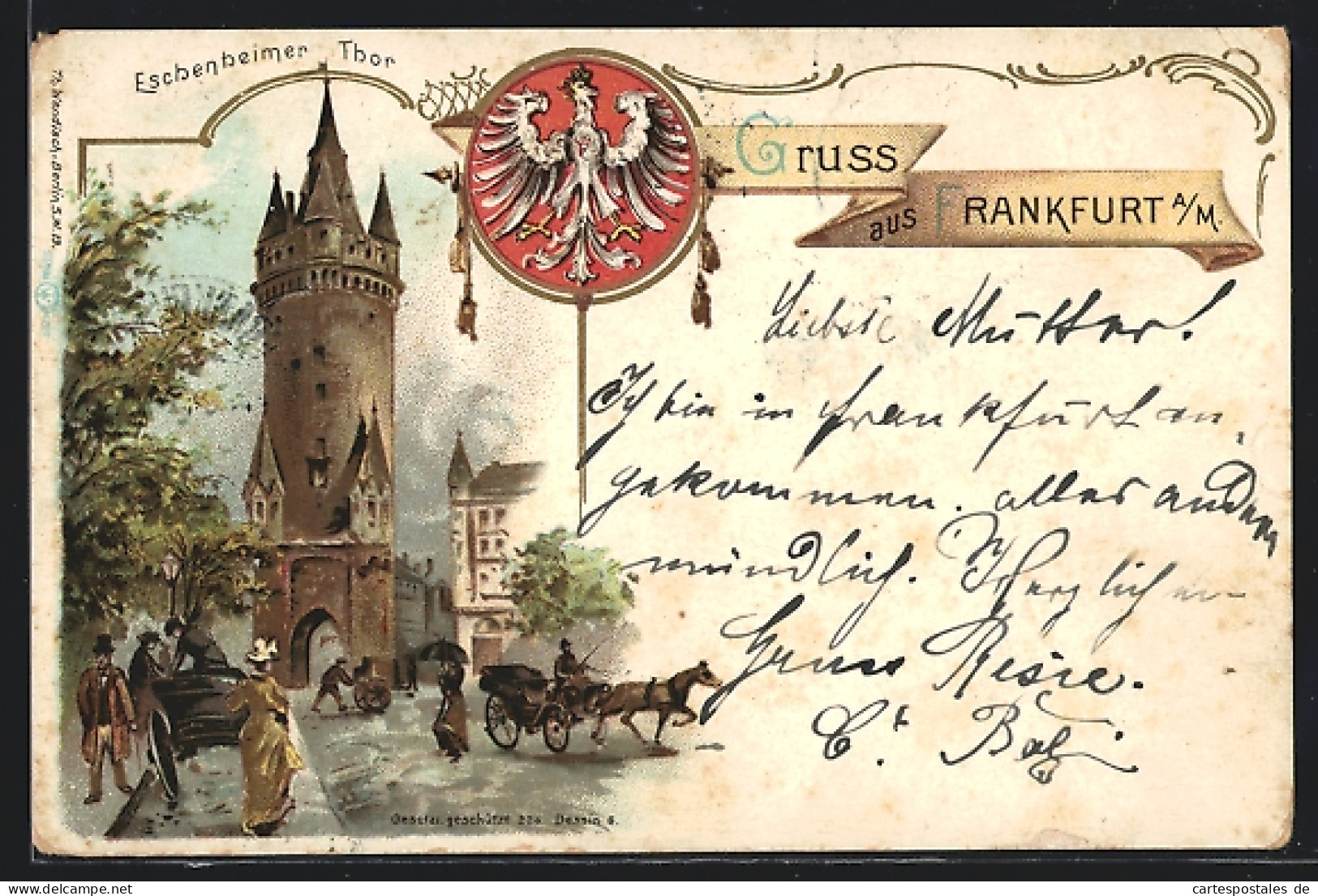 Lithographie Frankfurt A. M., Eschenheimer Tor, Wappen  - Frankfurt A. Main