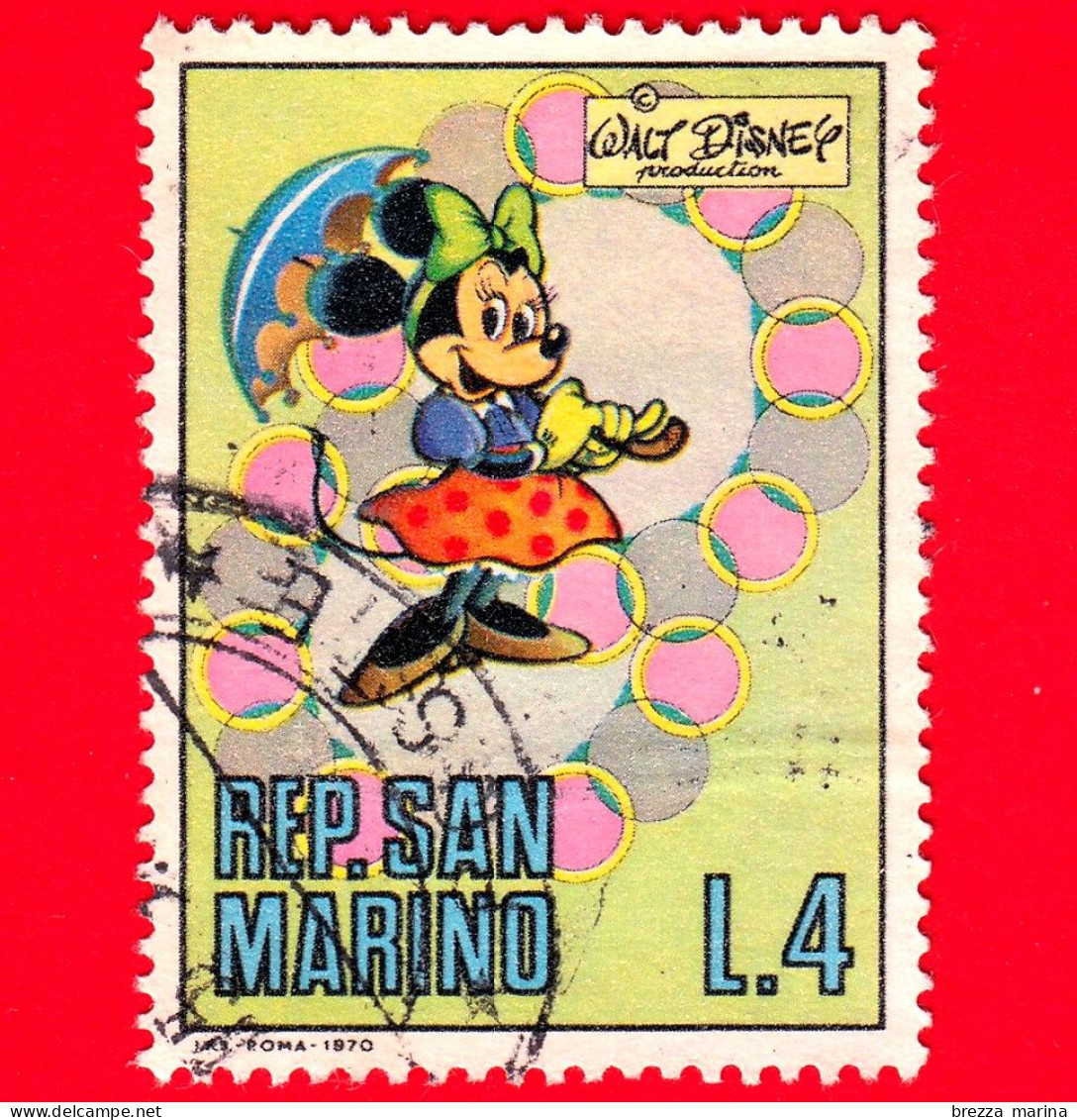 SAN MARINO - Usato - 1970 - Walt Disney (1901-66) - Cartoni - Comics - Topolina - Minnie Mouse -  4 L. - Oblitérés