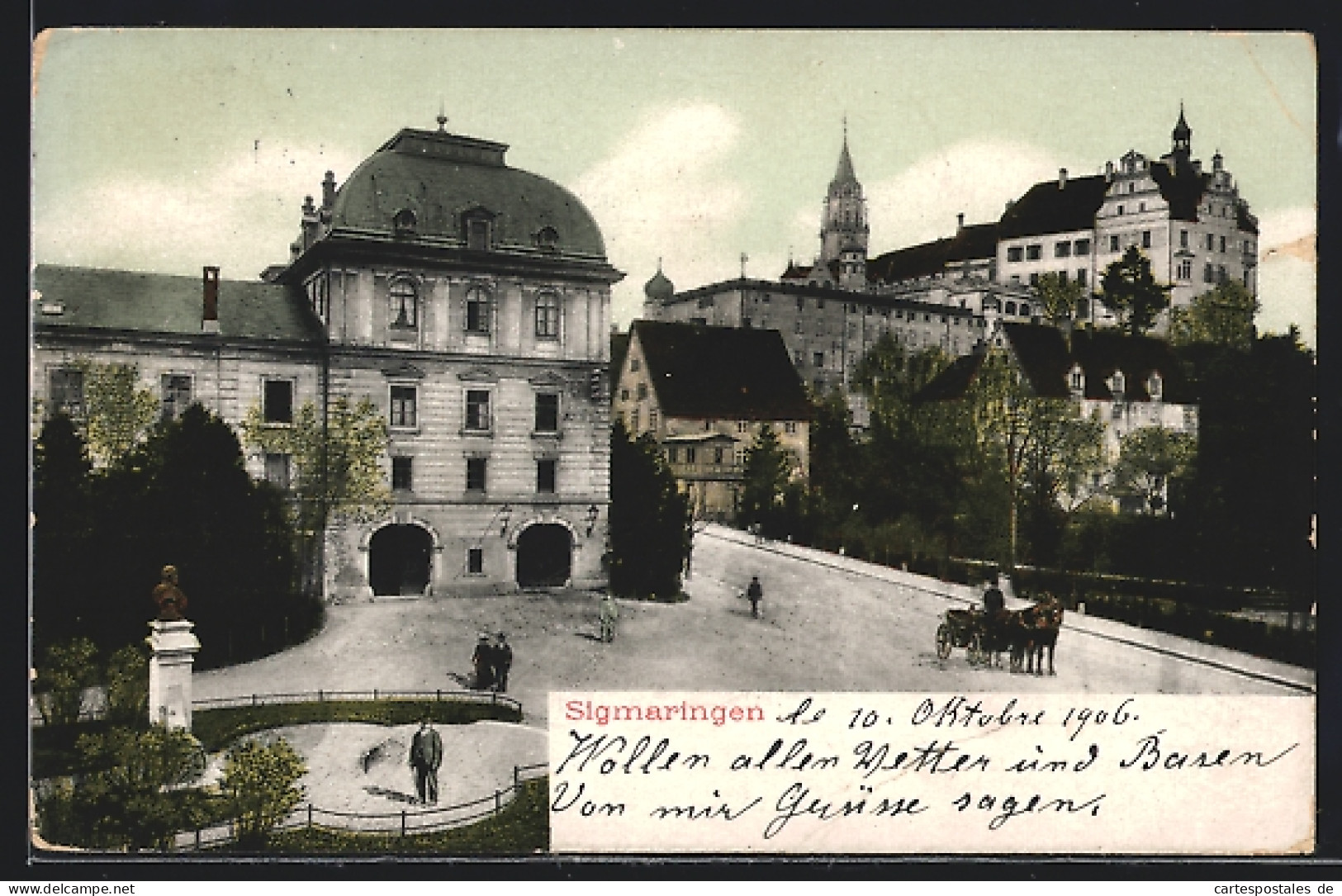 AK Sigmaringen, Ortspartie Mit Schloss Und Denkmal  - Sigmaringen