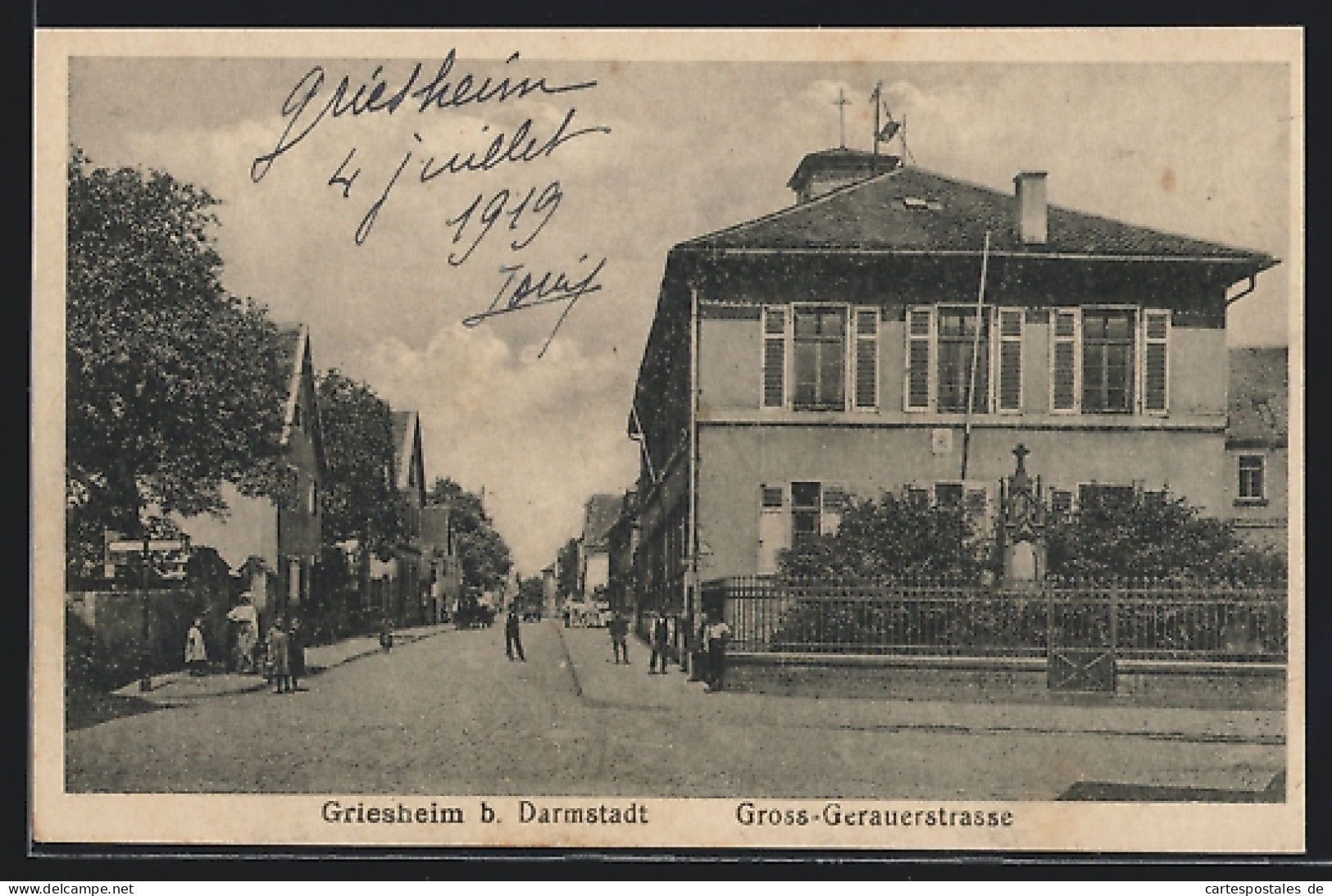 AK Griesheim B. Darmstadt, Gross-Gerauerstrasse Mit Anwohnern  - Gross-Gerau