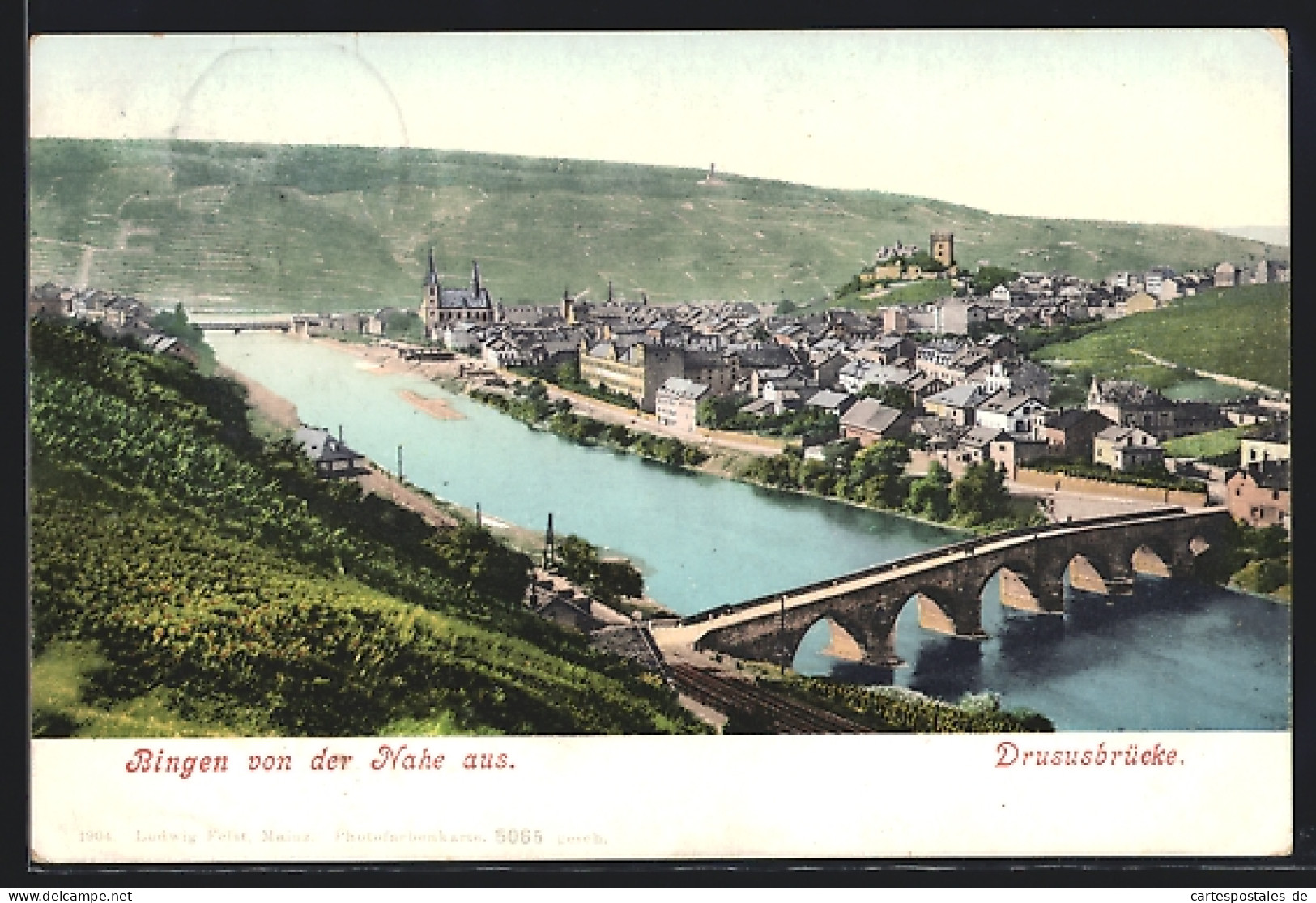 AK Bingen / Rhein, Teilansicht Mit Drususbrücke Von Der Nahe Aus  - Bingen