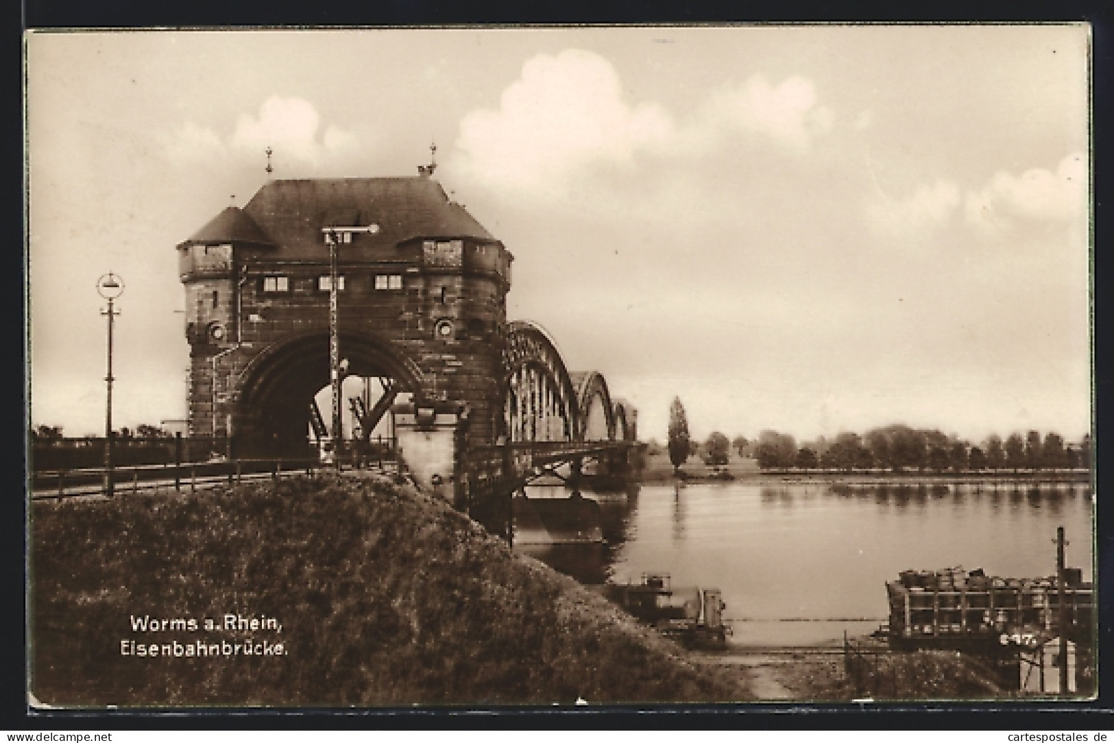 AK Worms A. Rhein, Eisenbahnbrücke  - Worms