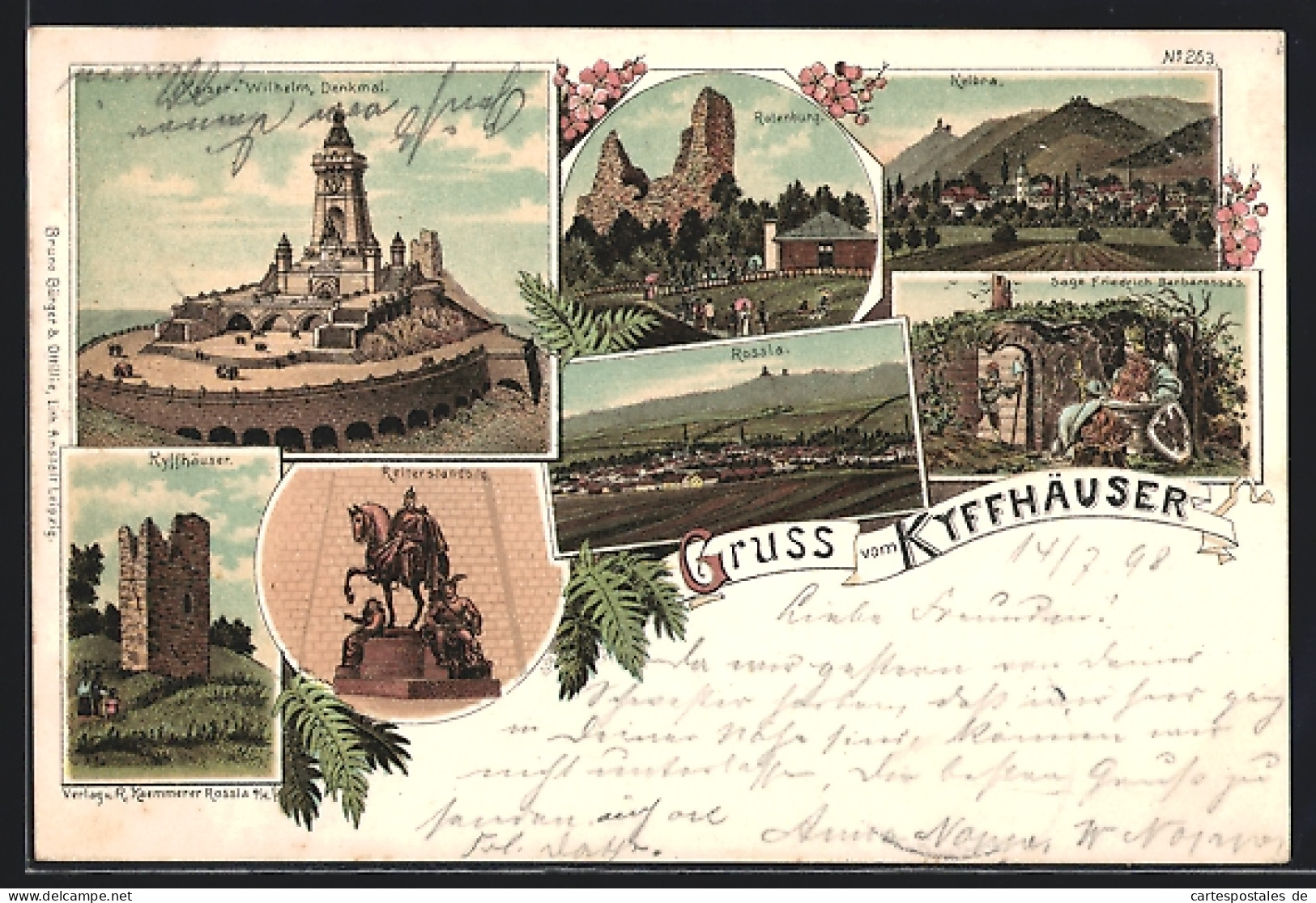 Lithographie Rossla, Kyffhäuser Mit Reiterstandbild, Sage Friedrich Barbarossa Und Rotenburg  - Kyffhäuser