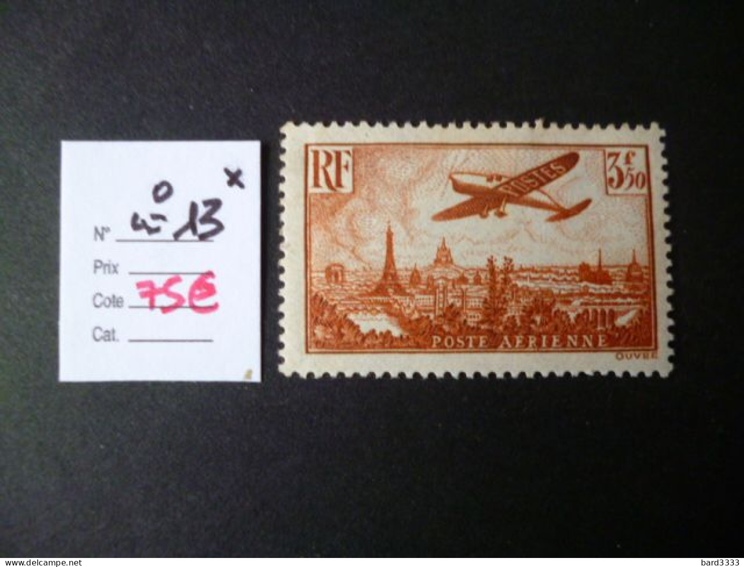 TP France Neuf  Poste Aérienne N° 13 * Cote 75 € - 1927-1959 Mint/hinged