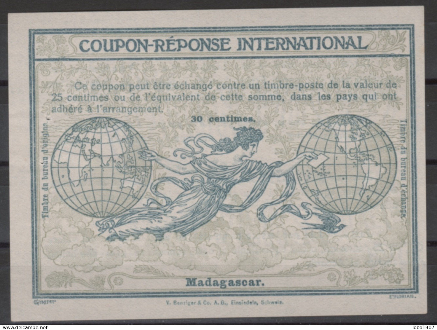 MADAGASCAR  Ro4 30 Centimes. First International Reply Coupon Reponse Antwortschein IRC IAS Cupon Respuesta  Mint ** - Otros & Sin Clasificación