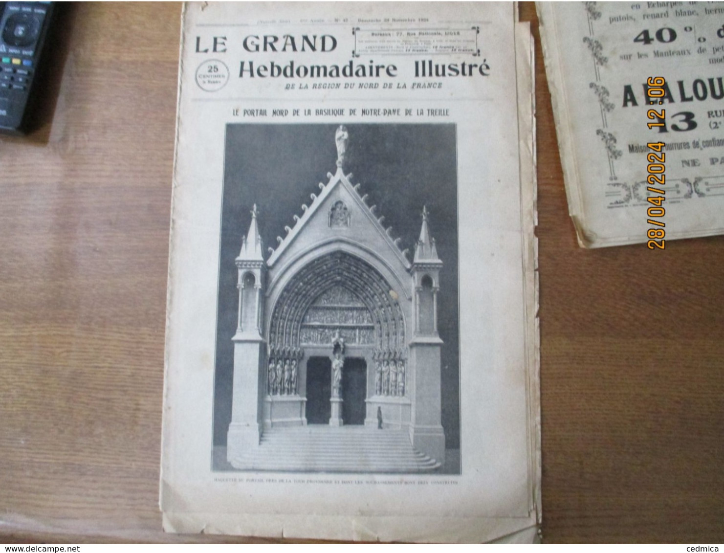 LE GRAND HEBDOMADAIRE ILLUSTRE DU NORD 23 NOVEMBRE 1924 CINQUANTENAIRE DU COURONNEMENT DE NOTRE DAME DE LA TREILLE,AVIA - Picardie - Nord-Pas-de-Calais