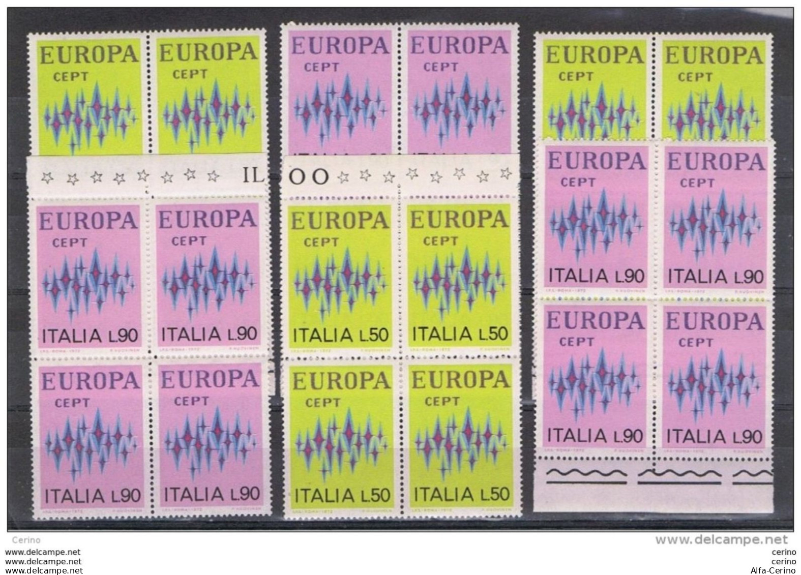 REPUBBLICA:  1972  EUROPA  CEPT  -  S. CPL. 2  VAL. BL. 4  N. -  RIPETUTI  3  VOLTE  -  SASS. 1174/75 - 1972