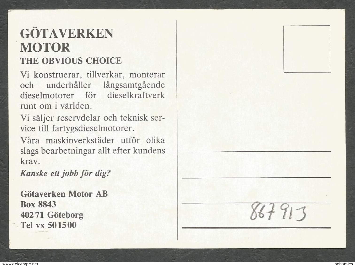 GÖTAVERKEN MOTOR The OBVIOUS CHOISE - GÖTÄVERKEN Shipyard Marketing Card - - Other & Unclassified