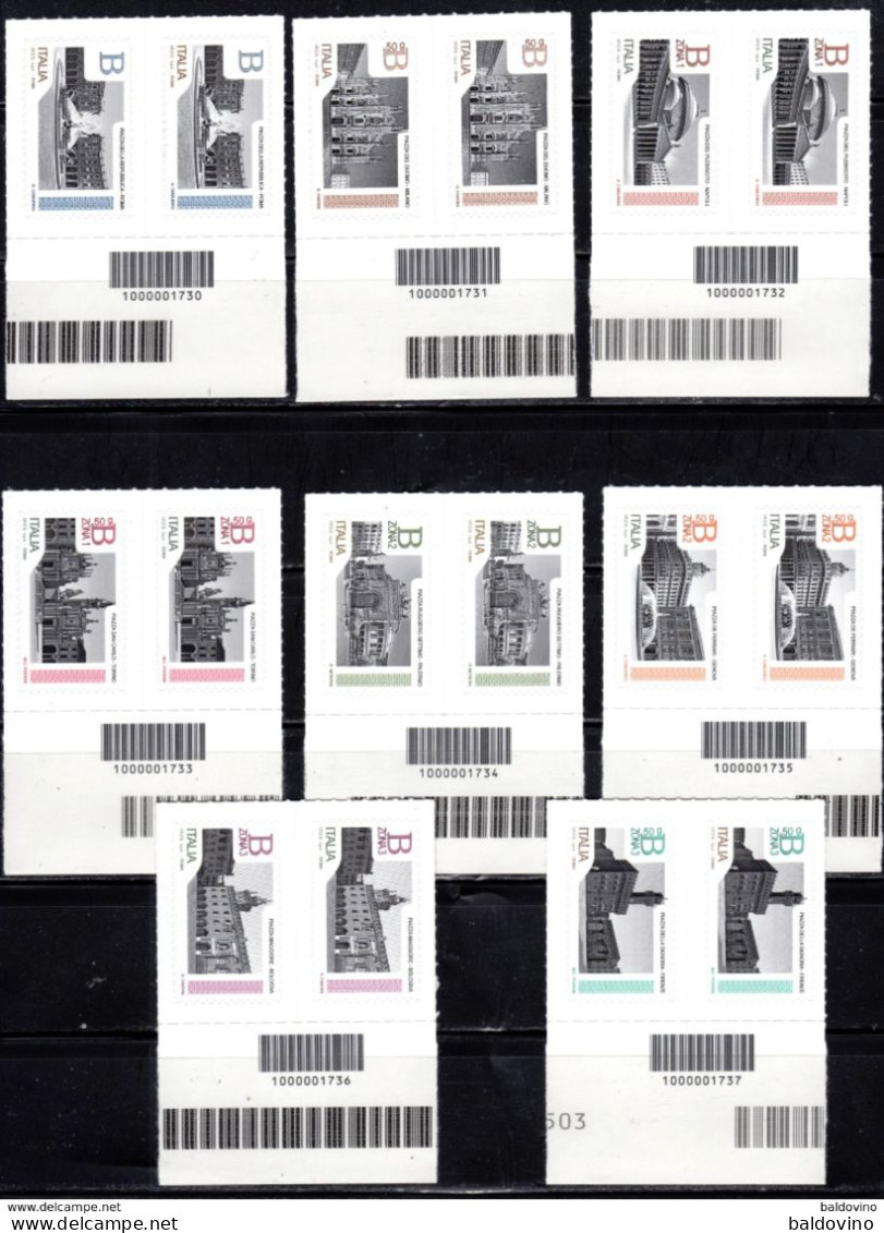 Italia 2016 Piazze D'Italia Codice A Barre Serie Completa 8 Valori In Coppia - Bar Codes