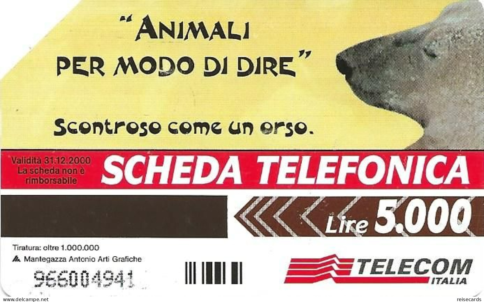 Italy: Telecom Italia - Animali Per Modo Di Dire, Orso - Öff. Werbe-TK