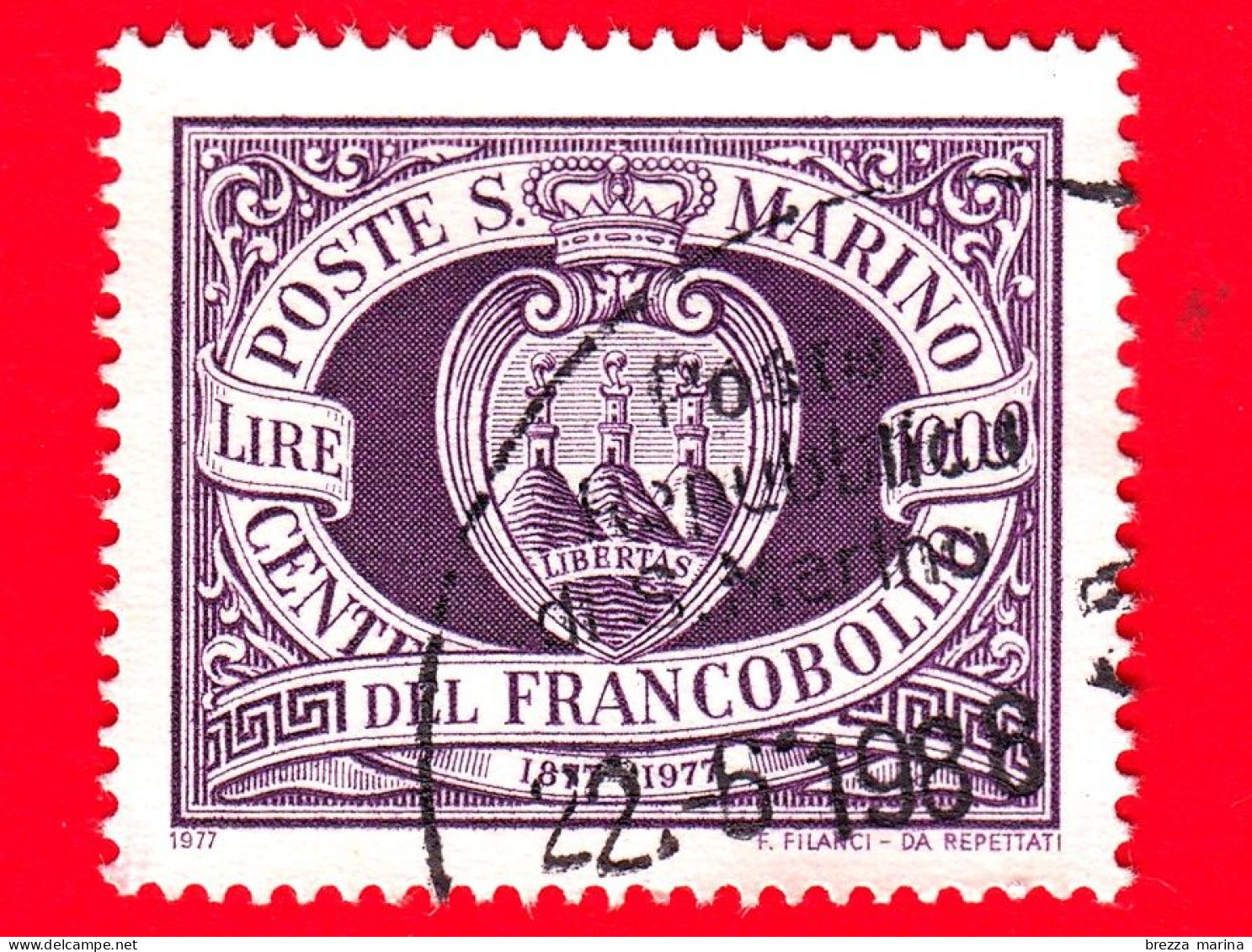SAN MARINO - Usato - 1977 - Centenario Dei Primi Francobolli Di San Marino - Colli Di San Marino Entro Cornice- 1000 L. - Used Stamps