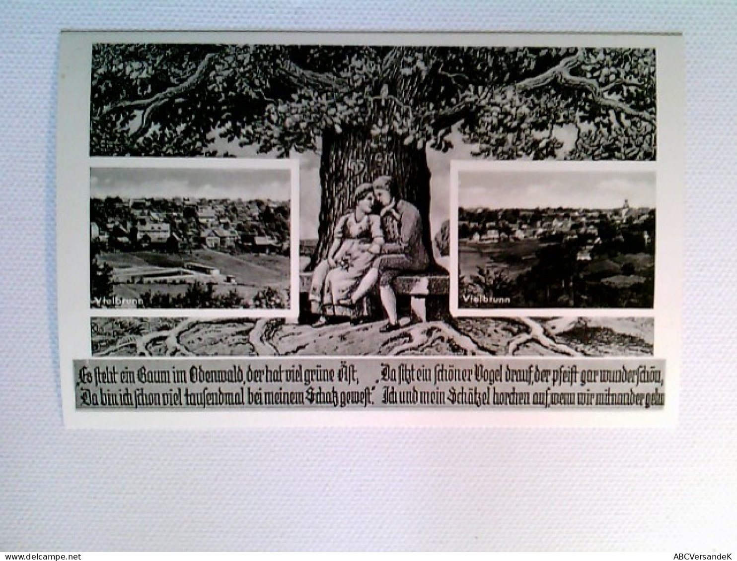 Vielbrunn Odenw., 2 Ansichten, Baum Mit Liebespaar, Gedicht, AK, Ungelaufen, Ca. 1955 - Other & Unclassified