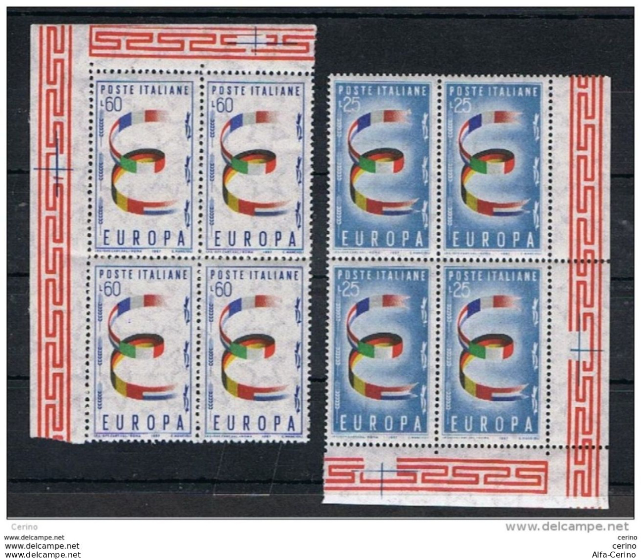 REPUBBLICA:  1957  EUROPA  CEPT  -  S. CPL. 2  VAL. BL. 4  N. -  SASS. 817/18 - 1957