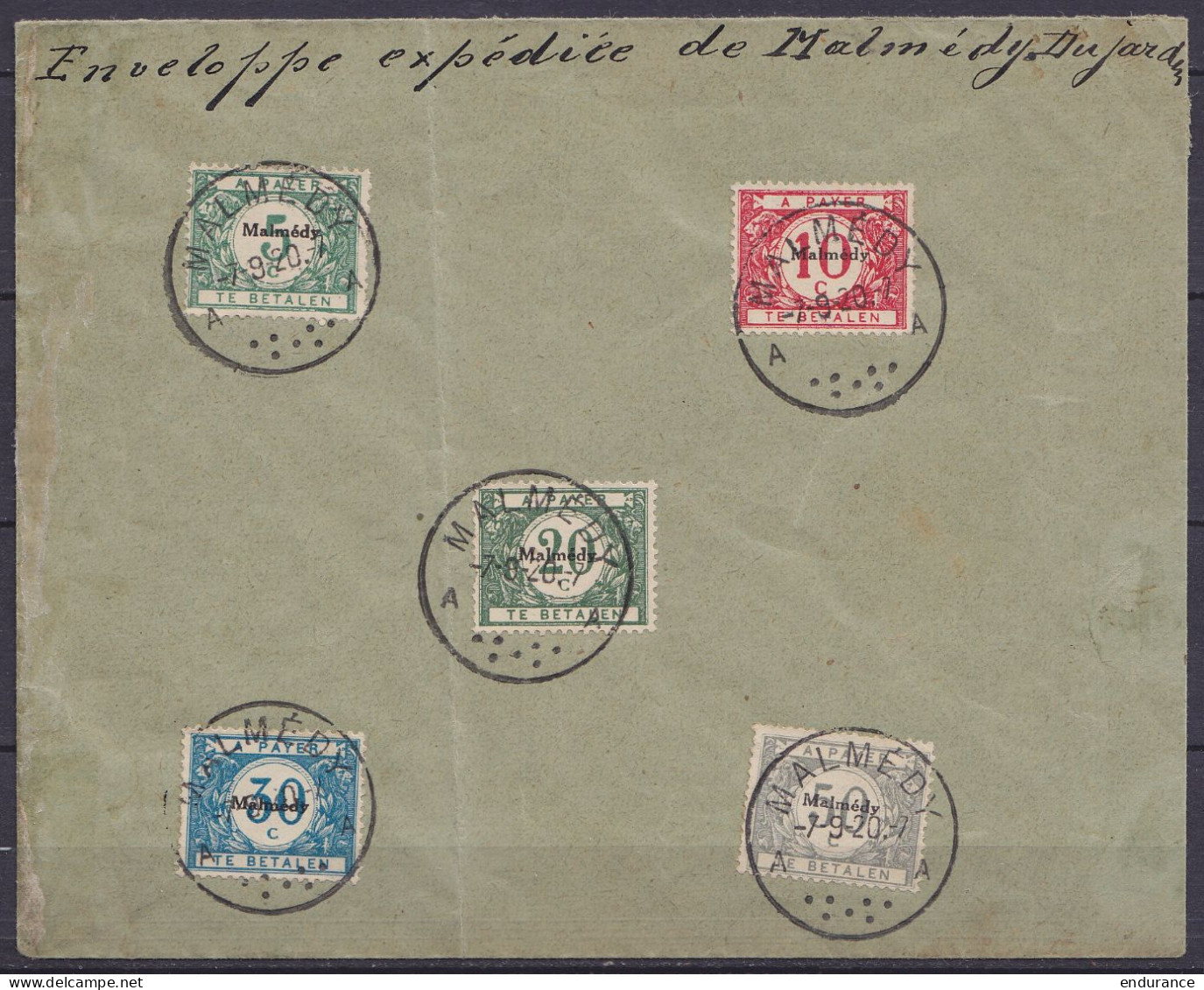 Timbres-taxe Occupation OC79/83 Sur Env. Càd MALMEDY /-7.9.1920 - OC55/105 Eupen & Malmédy