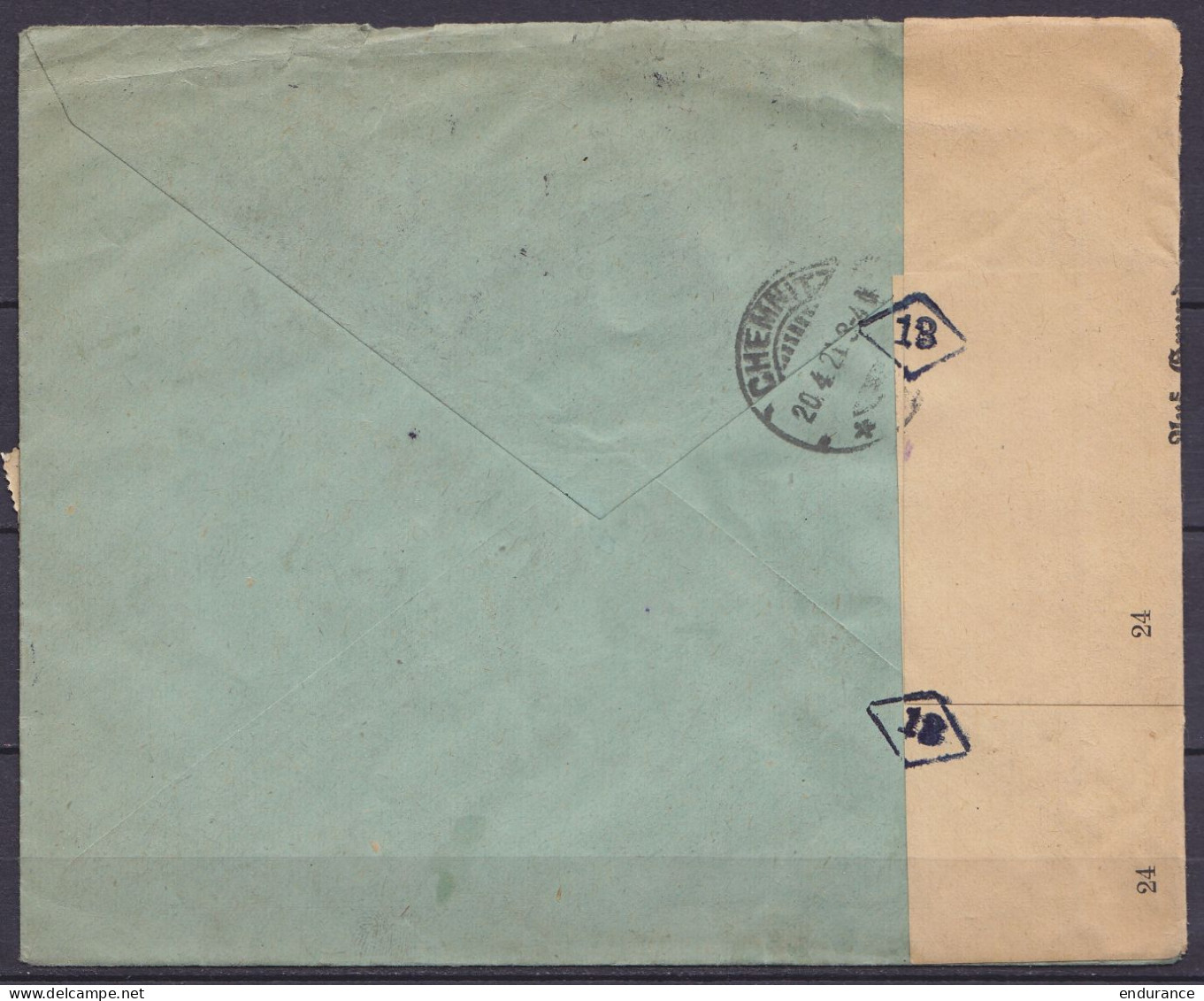 Env. Recommandée Affr. N°137 + 2x N°142 + N°164 Càd CHARLEROY /18 IV 1921 Pour CHEMNITZ Allemagne - Bande Et Cachets Cen - 1915-1920 Albert I