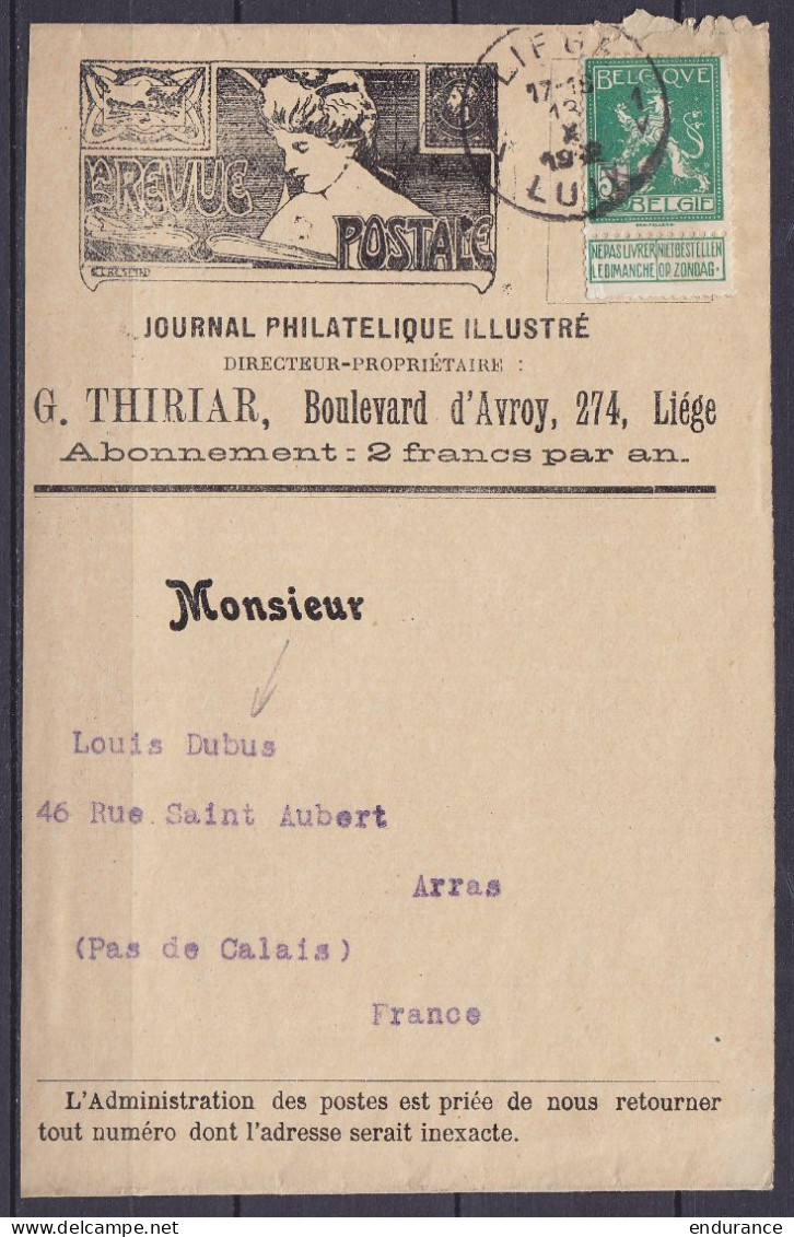 Bande D'imprimé "La Revue Postale - Journal Philatélique" Affr. N°110 Càd LIEGE /13 X 1912 Pour Collectionneur Dubus à A - 1912 Pellens