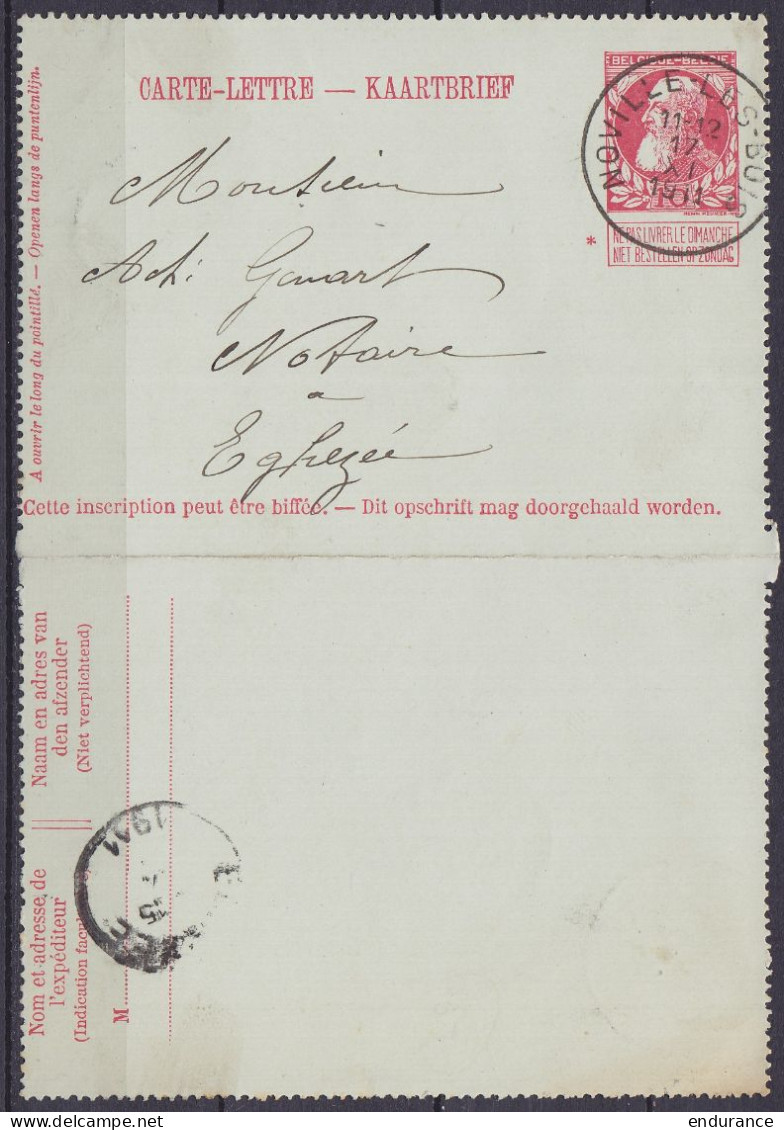 EP Carte-lettre 10c Rouge (type N°74) Càd NOVILLE-LES-BOIS /17 XI 1911 Pour EGHEZEE (au Dos: Càd Arrivée) - Cartes-lettres
