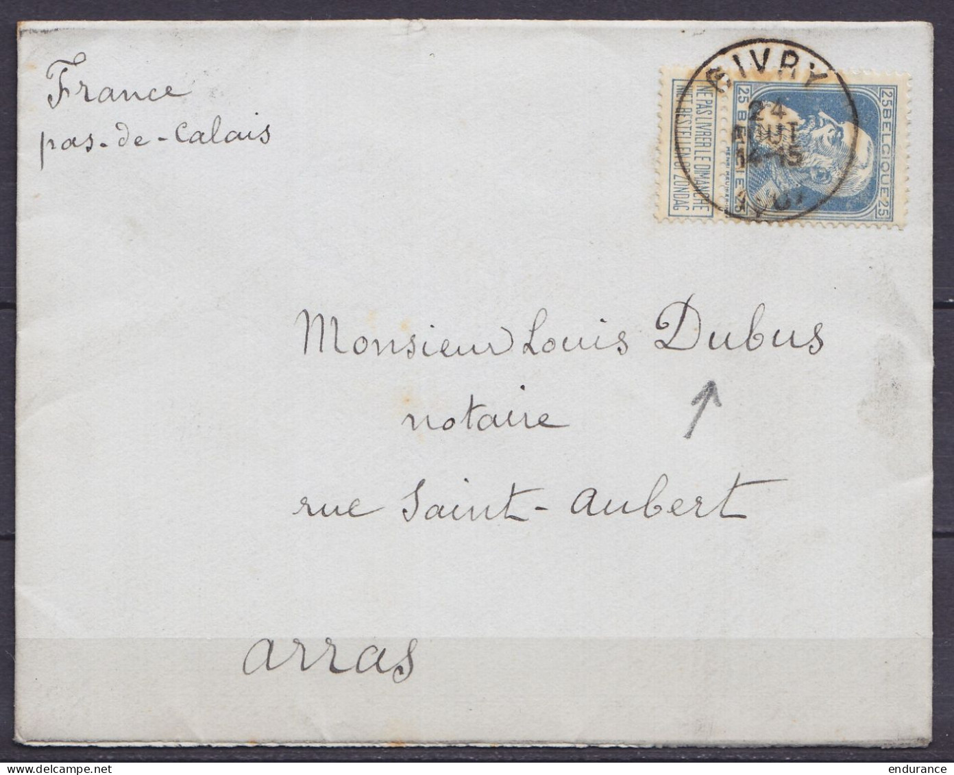 Env. Affr. N°76 Càd GIVRY /24 AOUT 1907 Pour Notaire Collectionneur Dubus à ARRAS (au Dos: Càd Arrivée) - 1905 Grove Baard