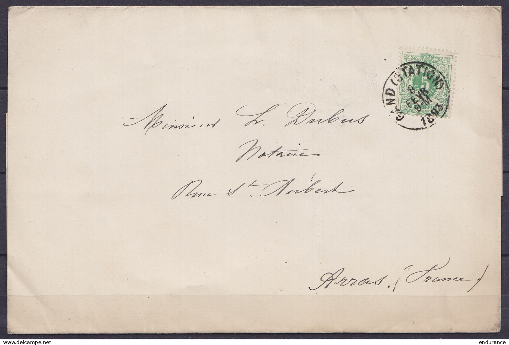 Bande D'imprimé Affr. N°45 Càd GAND (STATION) /8 FEVR 1893 Pour Notaire Dubus à ARRAS - 1869-1888 Lion Couché