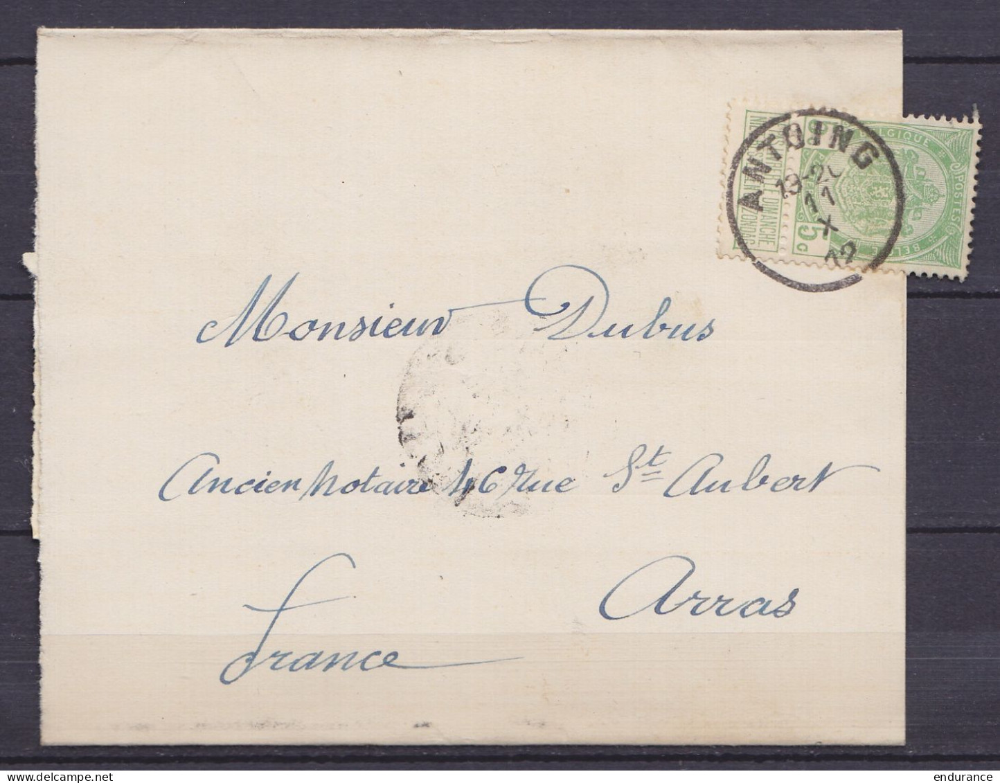 Bande D'imprimé Affr. N°83 Càd ANTOING /11 X 1912 Pour Notaire Dubus à ARRAS (au Dos: Càd Arrivée ARRAS) - 1893-1907 Wappen