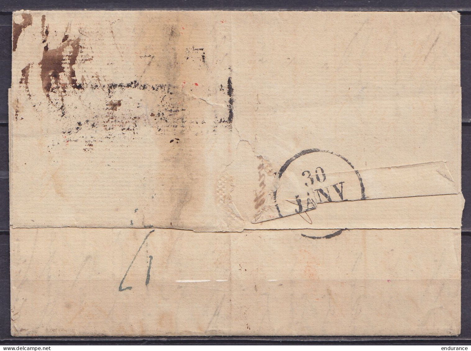 L. Cachet Date WISMAR /18 JAN 1827 Pour BORDEAUX - Griffe "L.P.B.4.R." & "ANGLETERRE" (erreur !) - Marque [PAYS-BAS /PAR - Vorphilatelie