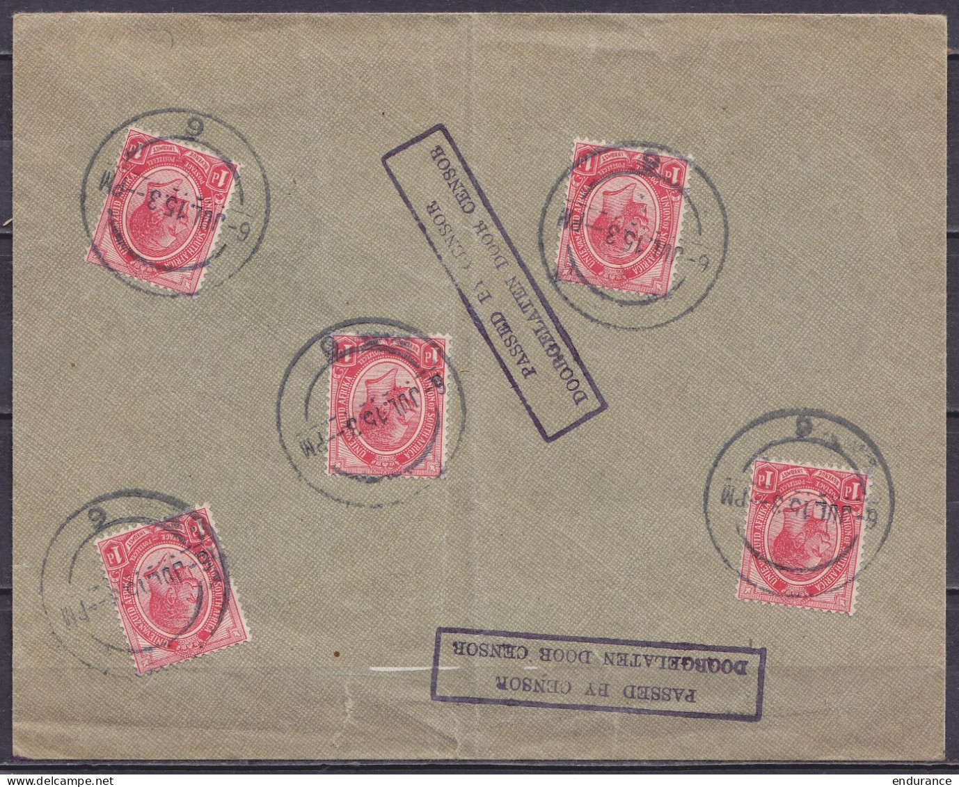 Env. Affr. 5x 1d Càd Muet 6-JUL 1915 - Cachet Censure [PASSED BY CENSOR / DOORGELATEN DOOR CENSOR] - Covers & Documents