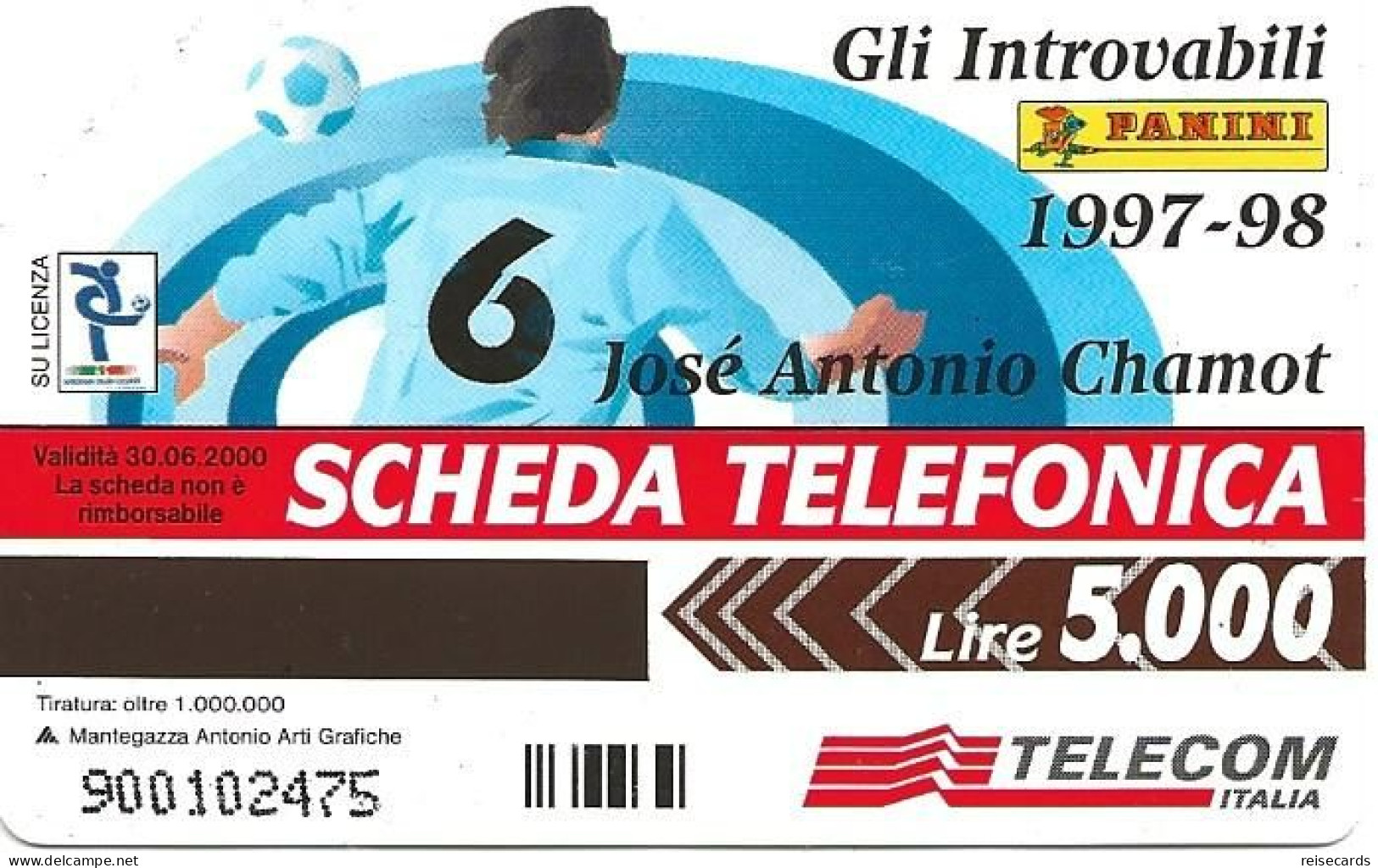 Italy: Telecom Italia - Panini, José Antonio Chamot, Lazio (18x3mm) - Pubbliche Pubblicitarie