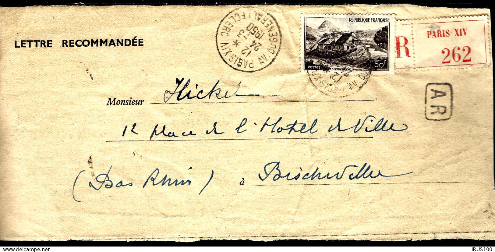 RECOMMANDÉ AVEC AR DE PARIS - 1950 - POUR BISCHWILLER - DÉCOMPTE DU PRIX DU LOYER - Storia Postale