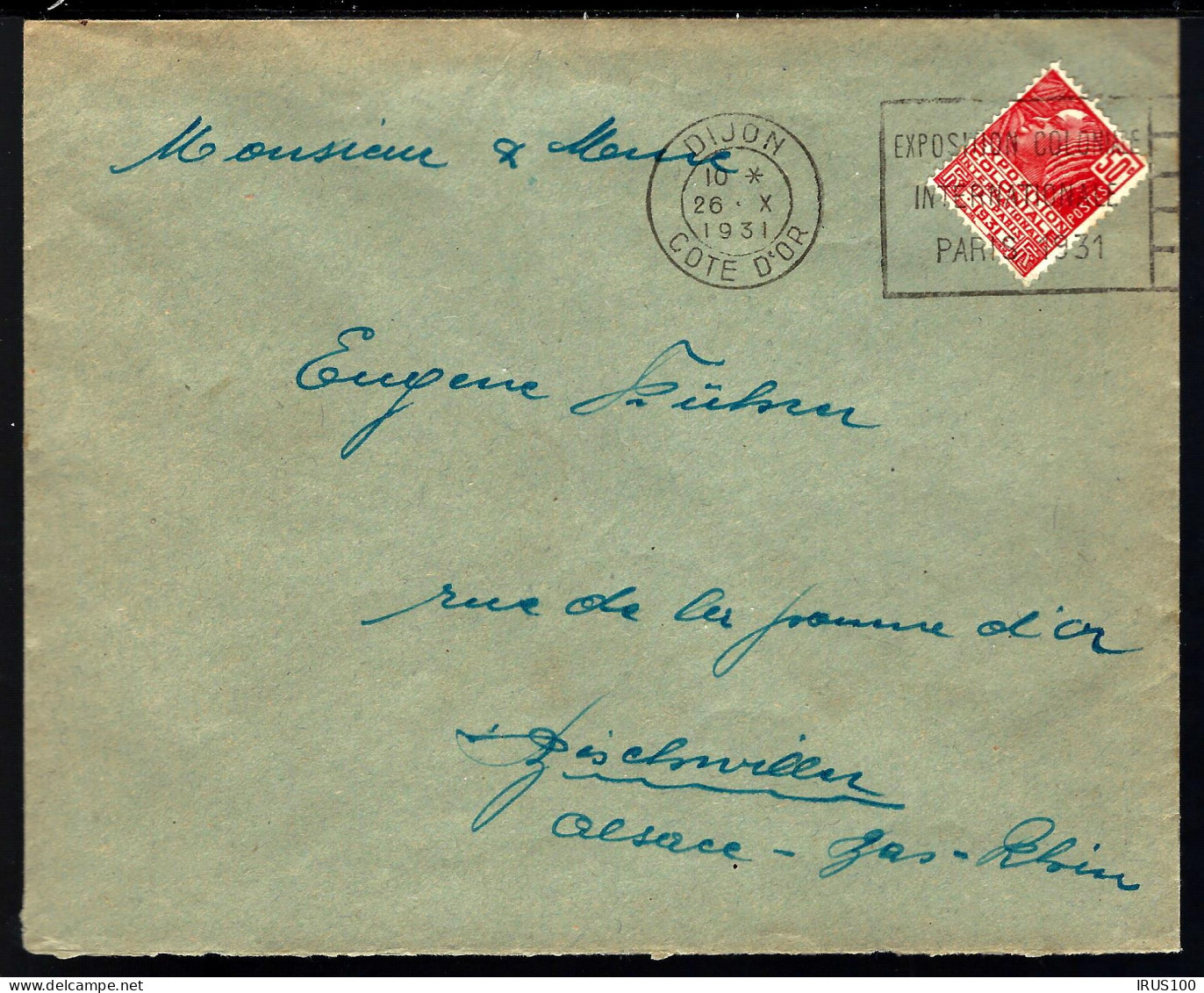 LETTRE DE DIJON - 1931 - POUR BISCHWILLER - EXPOSITION COLONIALE  - Cartas & Documentos