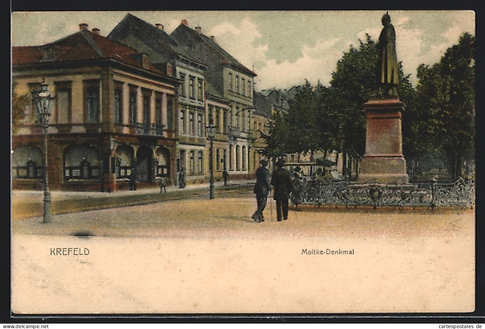AK Krefeld, Moltke-Denkmal Mit Strasse  - Krefeld