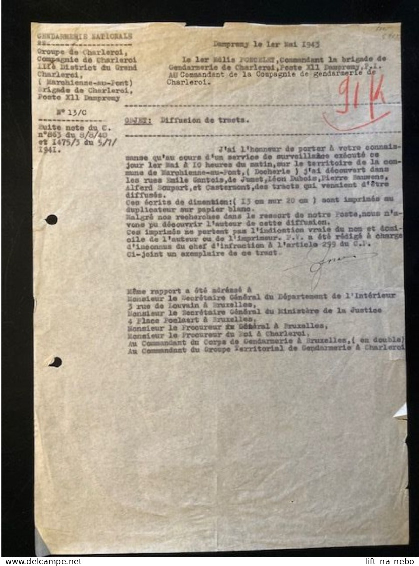 Tract Presse Clandestine Résistance Belge WWII WW2 'Diffusion De Tracts' J'ai L'honneur De Porter à Votre Connaissanse.. - Documents