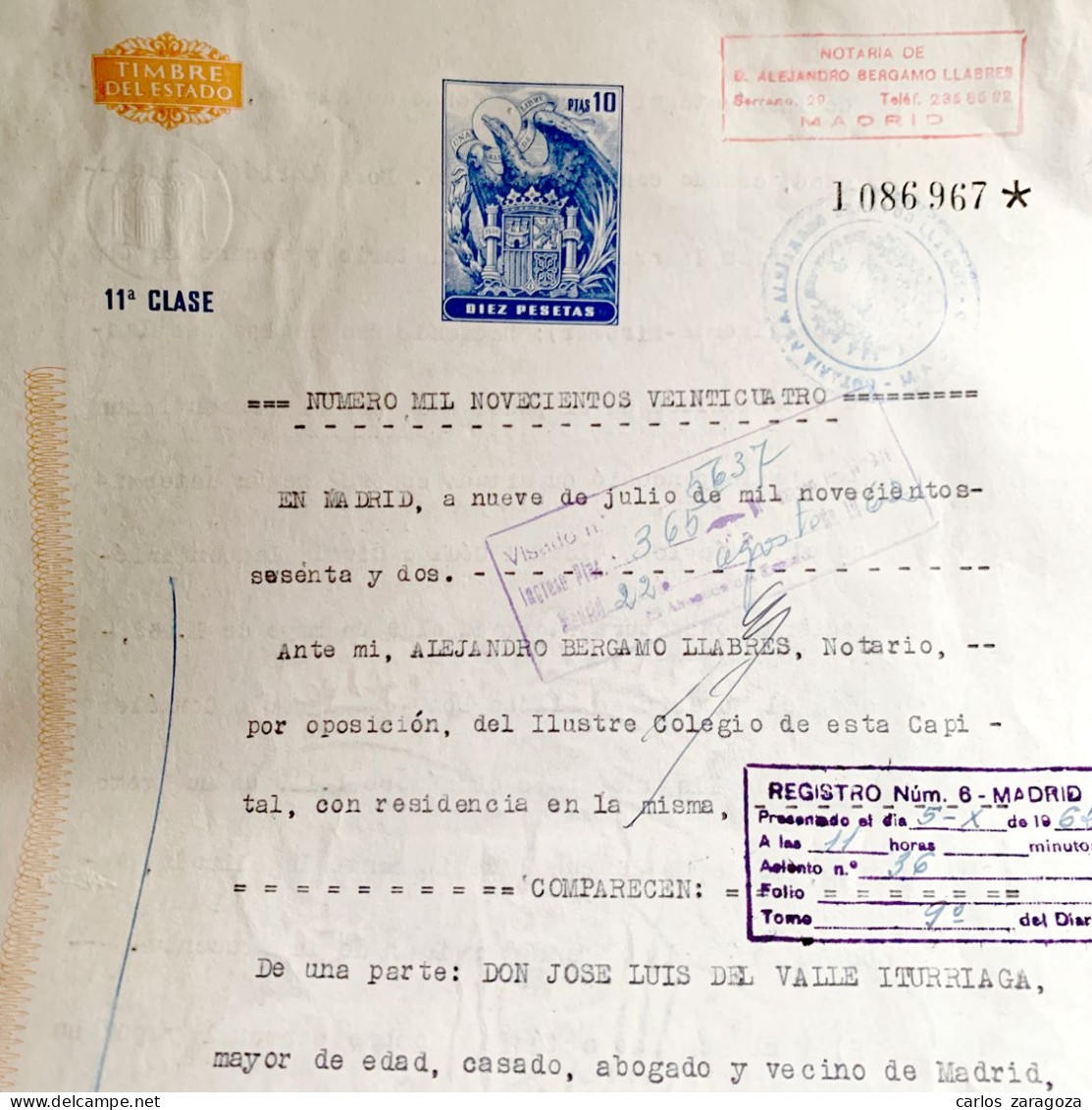 ESPAÑA 1962 — TIMBRE DEL ESTADO De 10 Ptas—Pliego Fiscal. Marca De Agua: REYES CATÓLICOS - Revenue Stamps