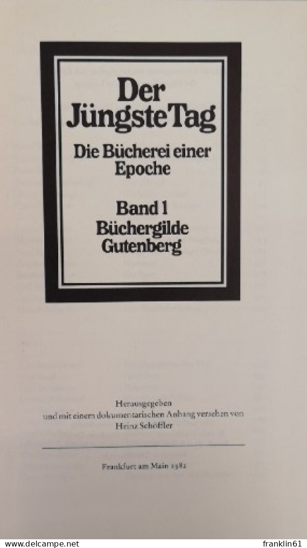 Der Jüngste Tag. Bücherei Einer Epoche. Band 1 Bis Band 7. Komplett. - Poesía & Ensayos