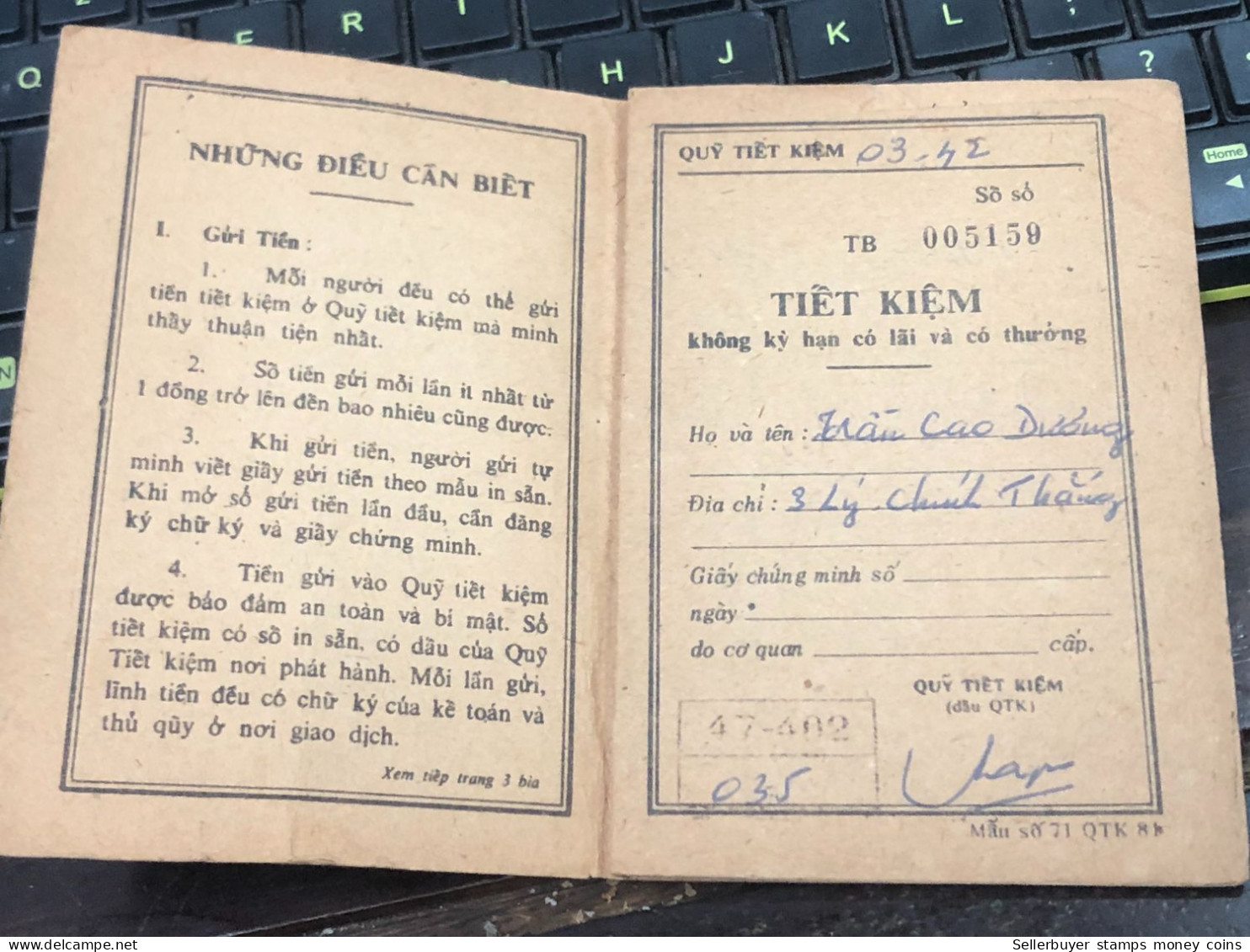 VIET NAM SOUTH STATE BANK SAVINGS BOOK BEFORE 1975-1BOOK - Cheques En Traveller's Cheques